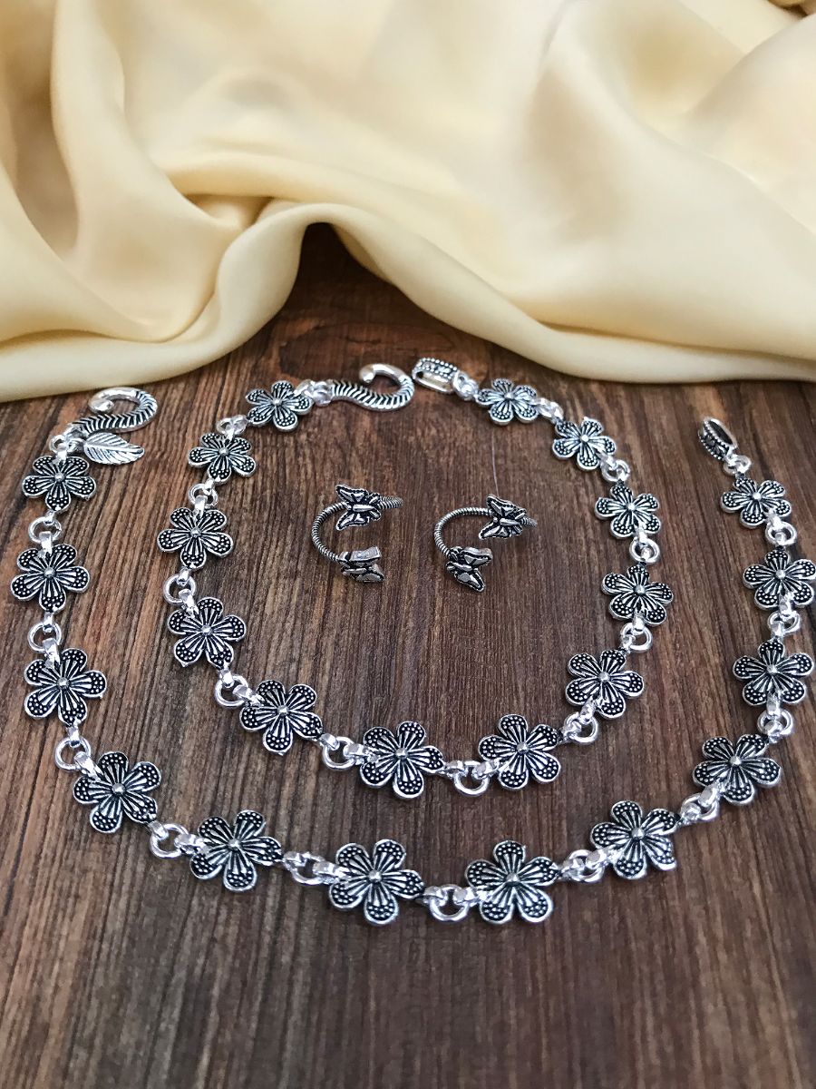 Dazzling Flower Anklet Toe Rings Combo - Abdesignsjewellery