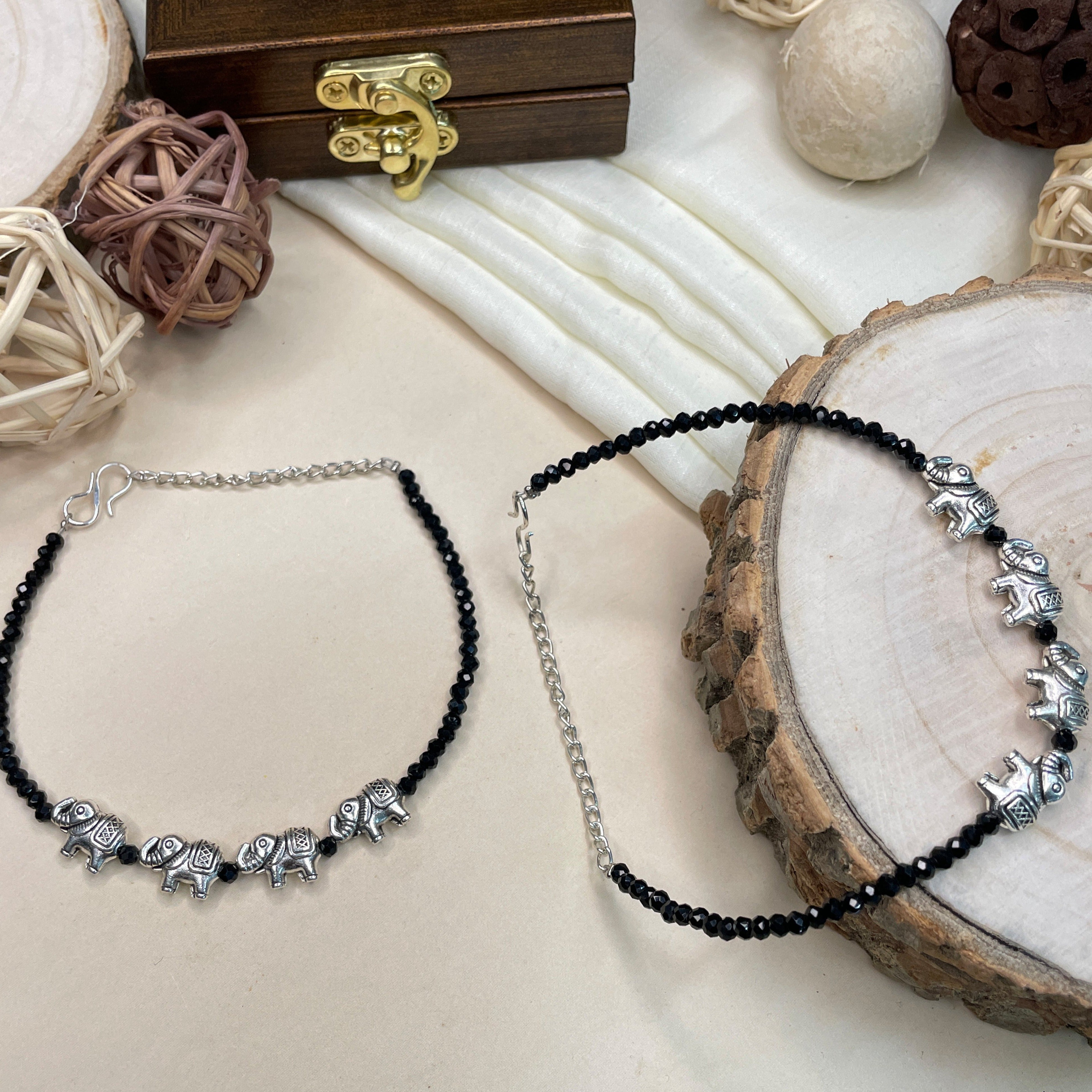 Lovely Crystal Beads Silver Plated Anklet