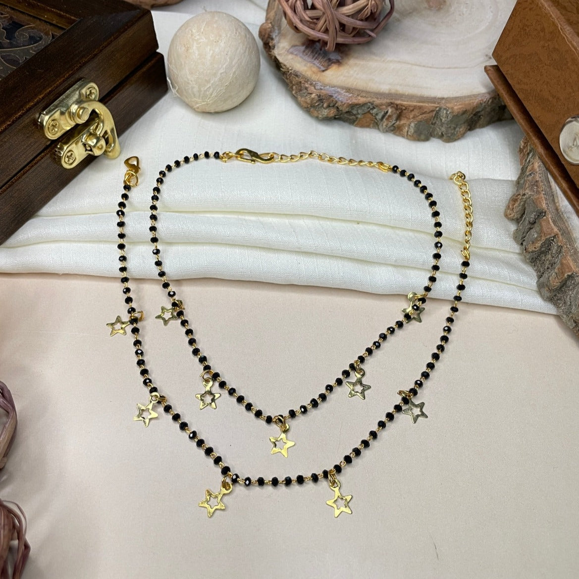 Star Black Crystal Bead Anklet