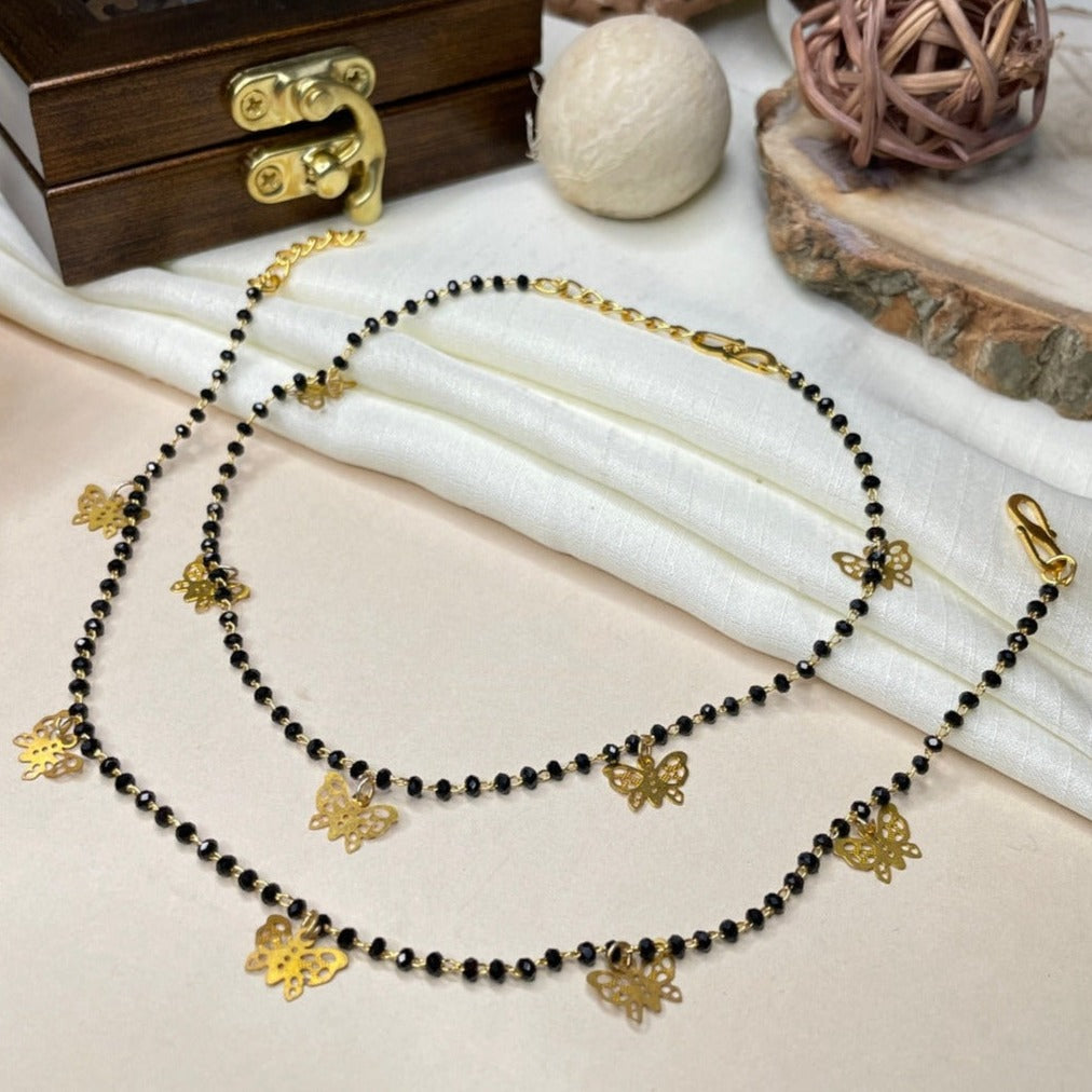 Light Butterfly Black Crystal Bead Anklet