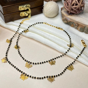 Light Butterfly Black Crystal Bead Anklet