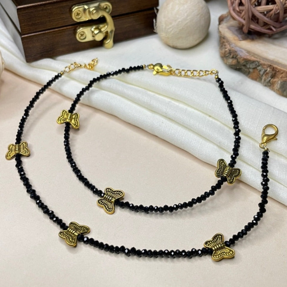 Butterfly Black Crystal Bead Anklet - Abdesignsjewellery