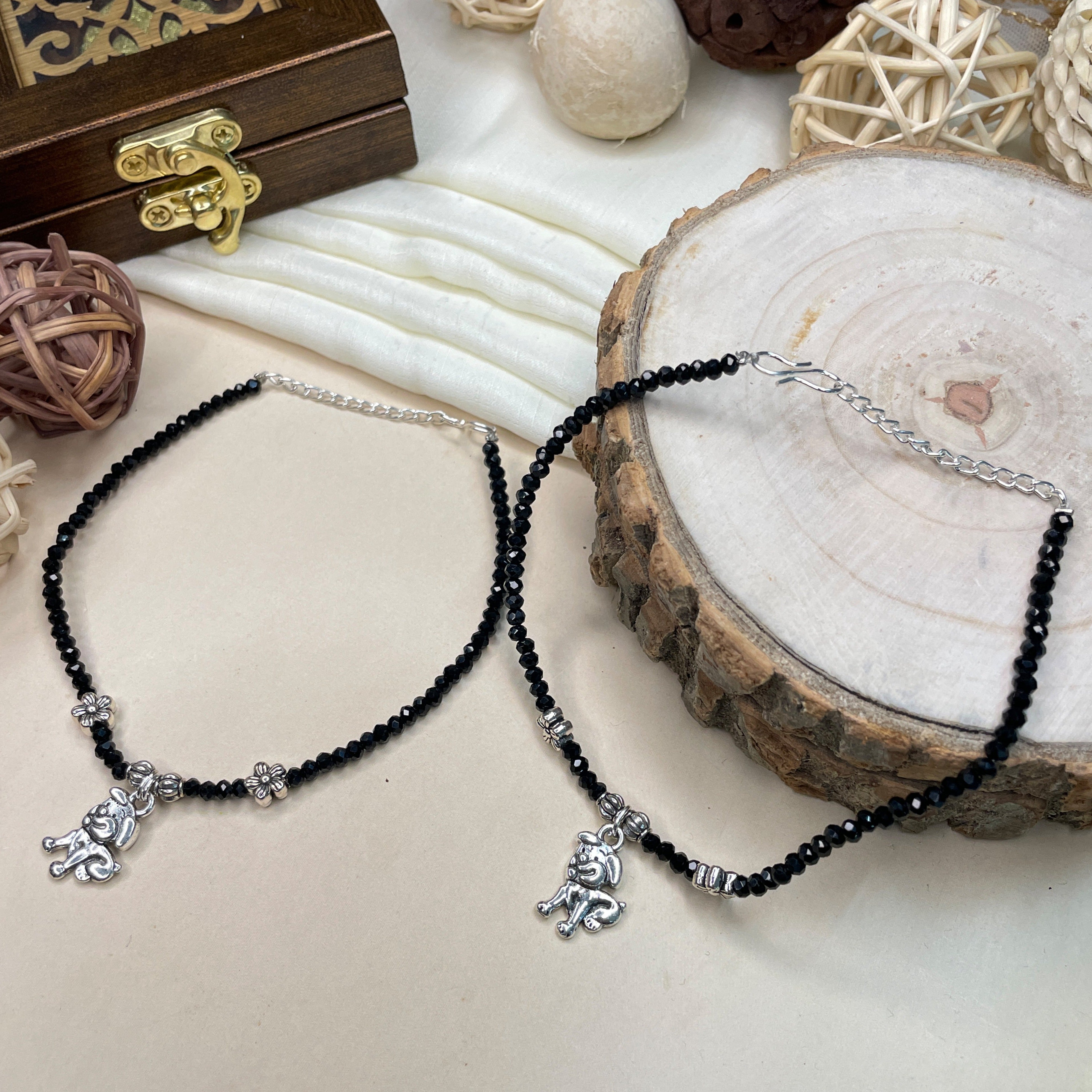 Lovely Crystal Beads Silver Plated Anklet