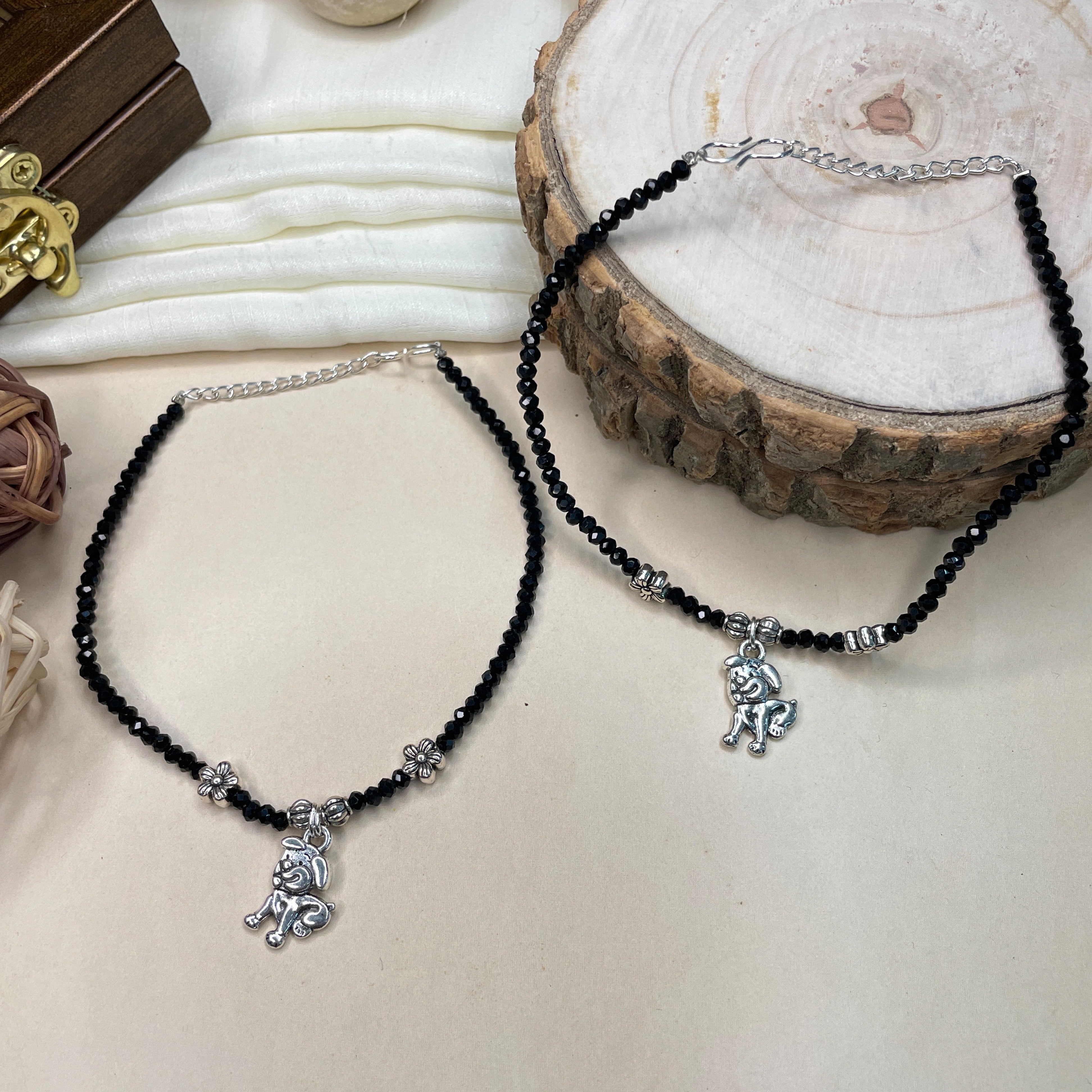 Lovely Crystal Beads Silver Plated Anklet