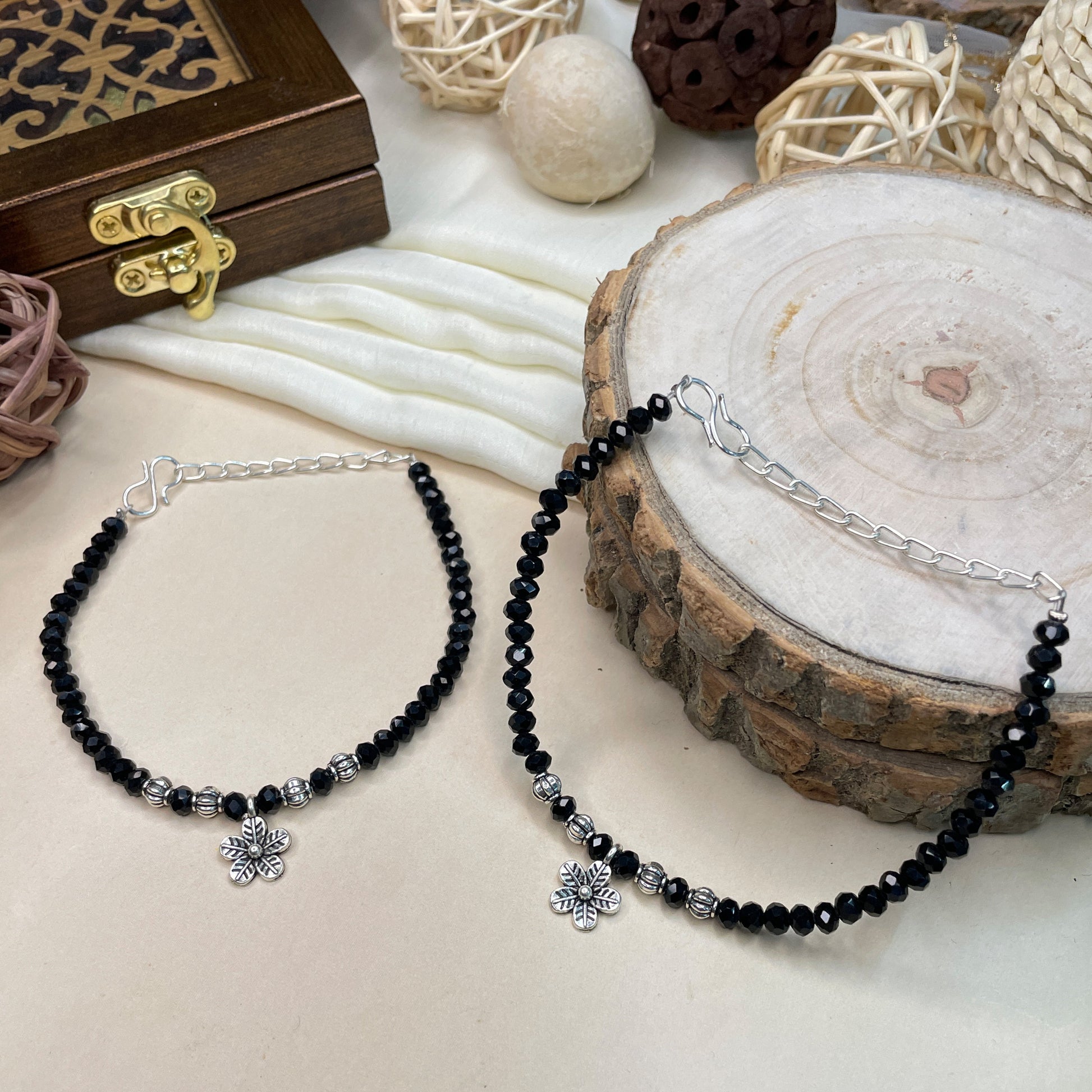 Charming Crystal Beads Silver Plated Anklet - Abdesignsjewellery