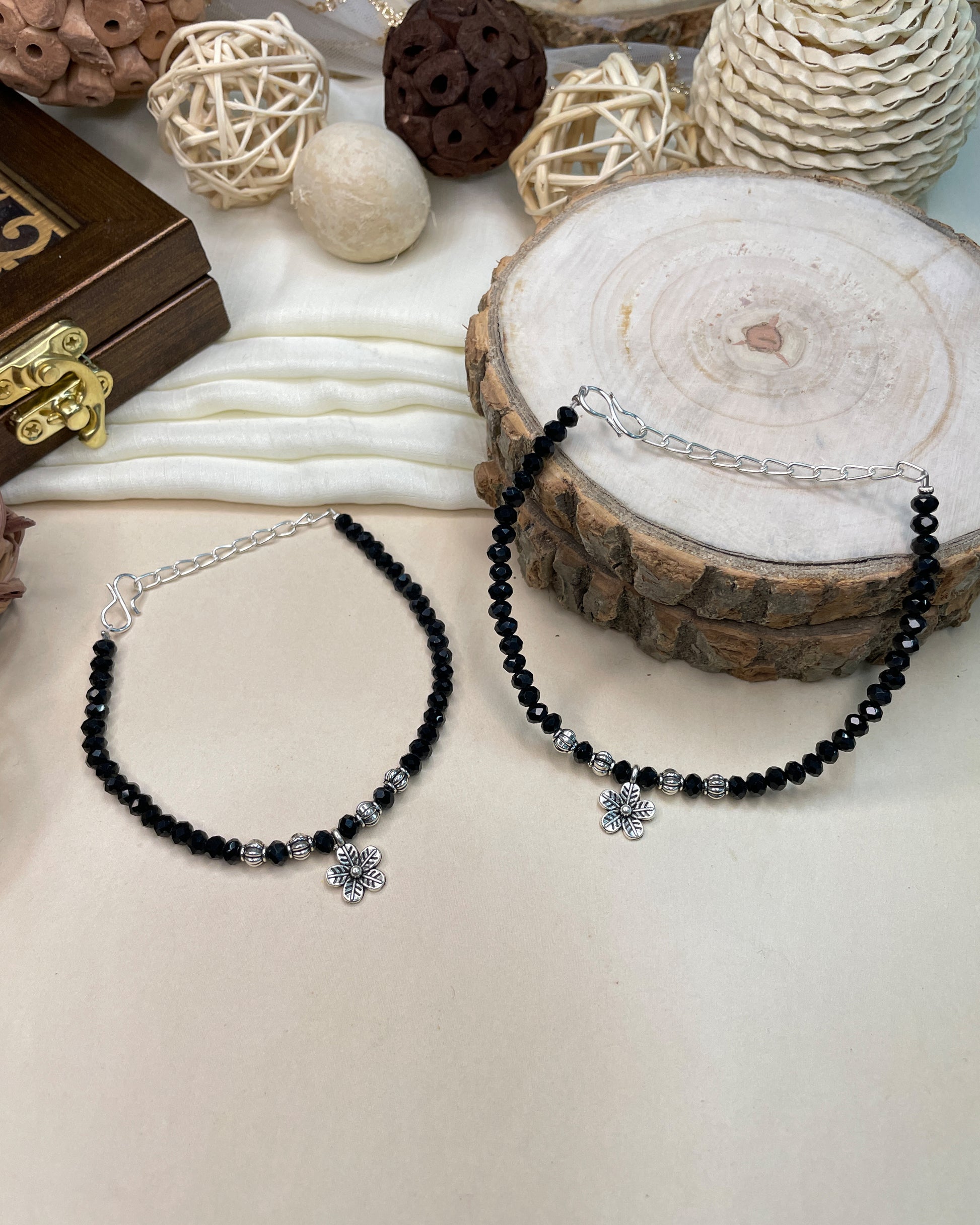 Charming Crystal Beads Silver Plated Anklet - Abdesignsjewellery