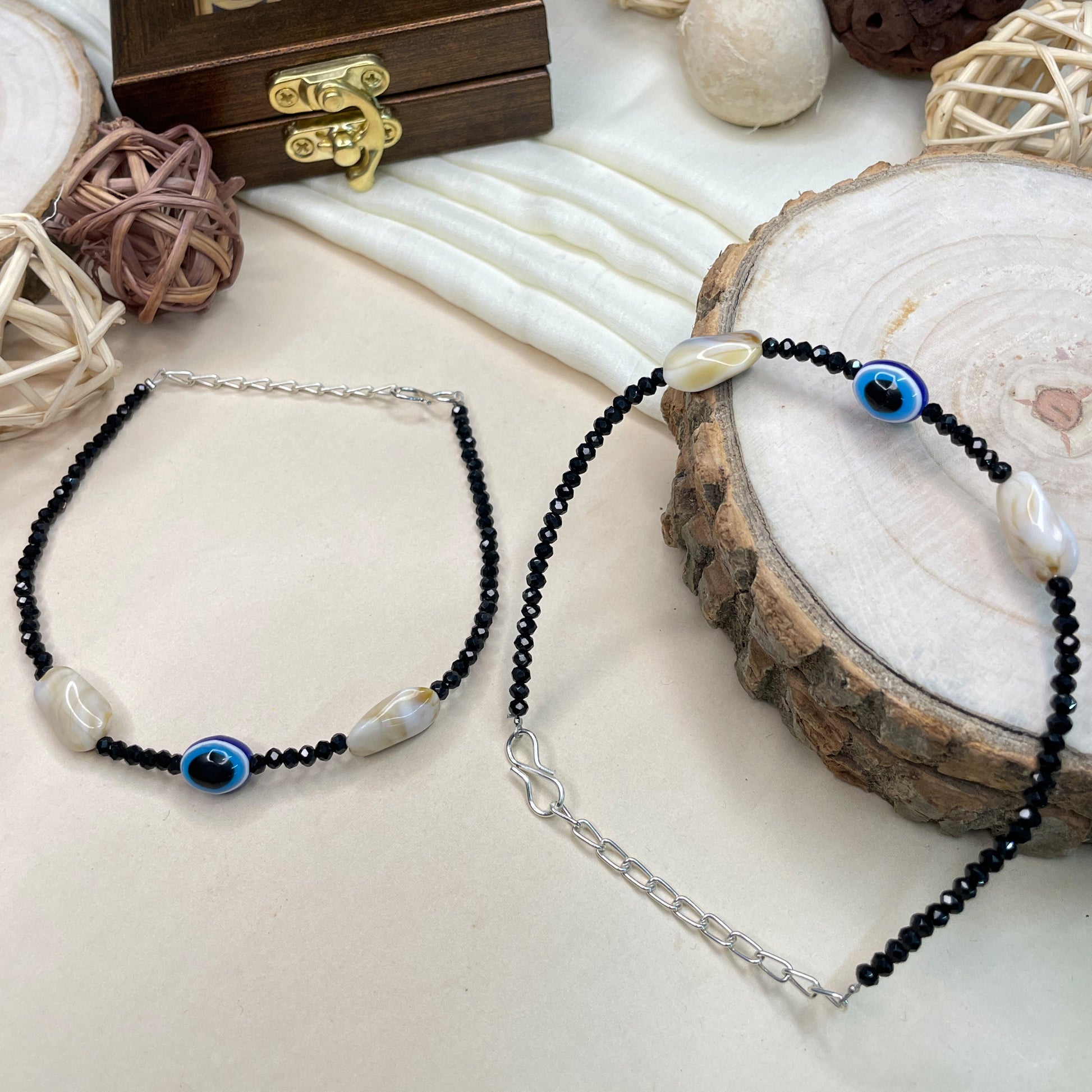 Charming Crystal Beads Evil Eye Anklet - Abdesignsjewellery