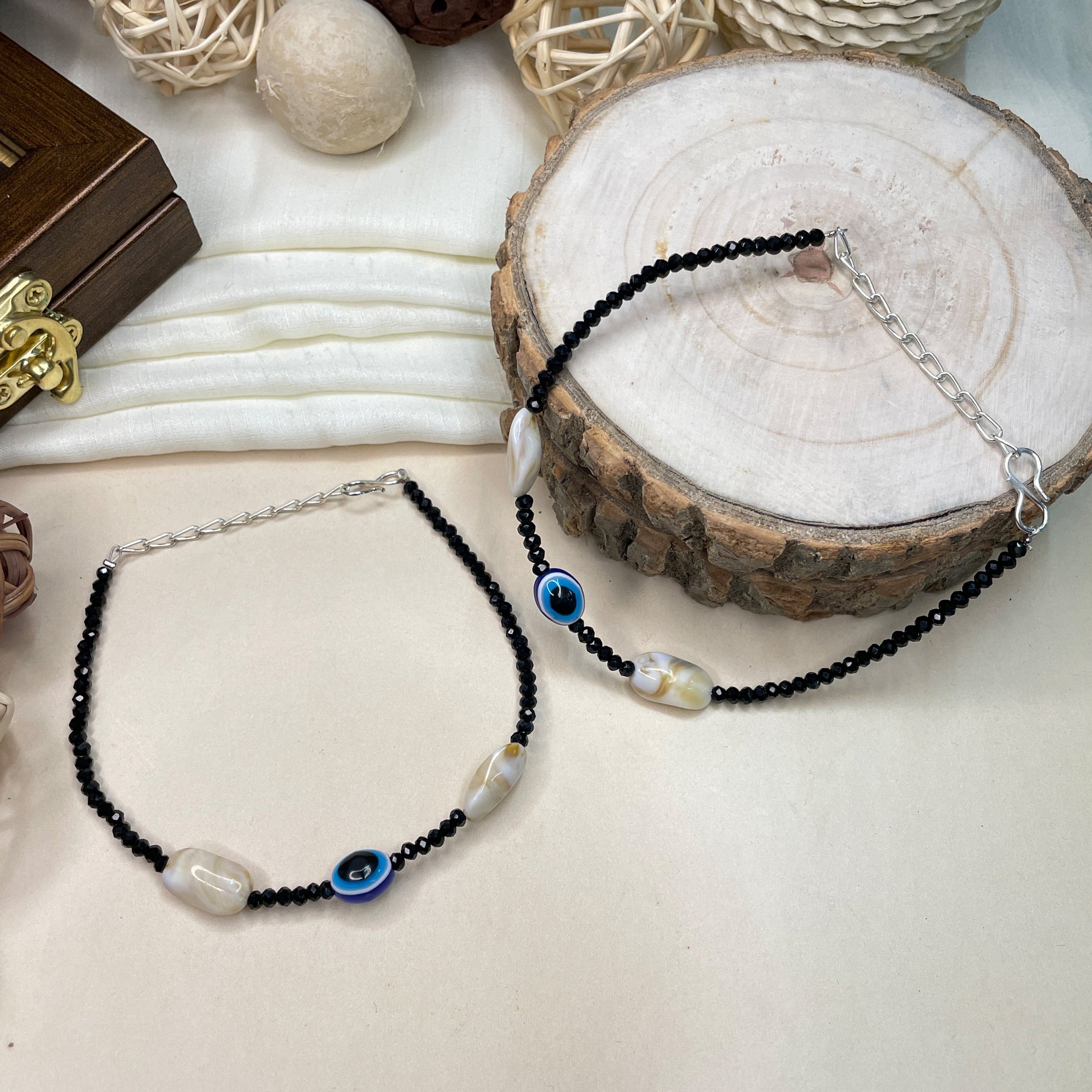 Charming Crystal Beads Evil Eye Anklet - Abdesignsjewellery