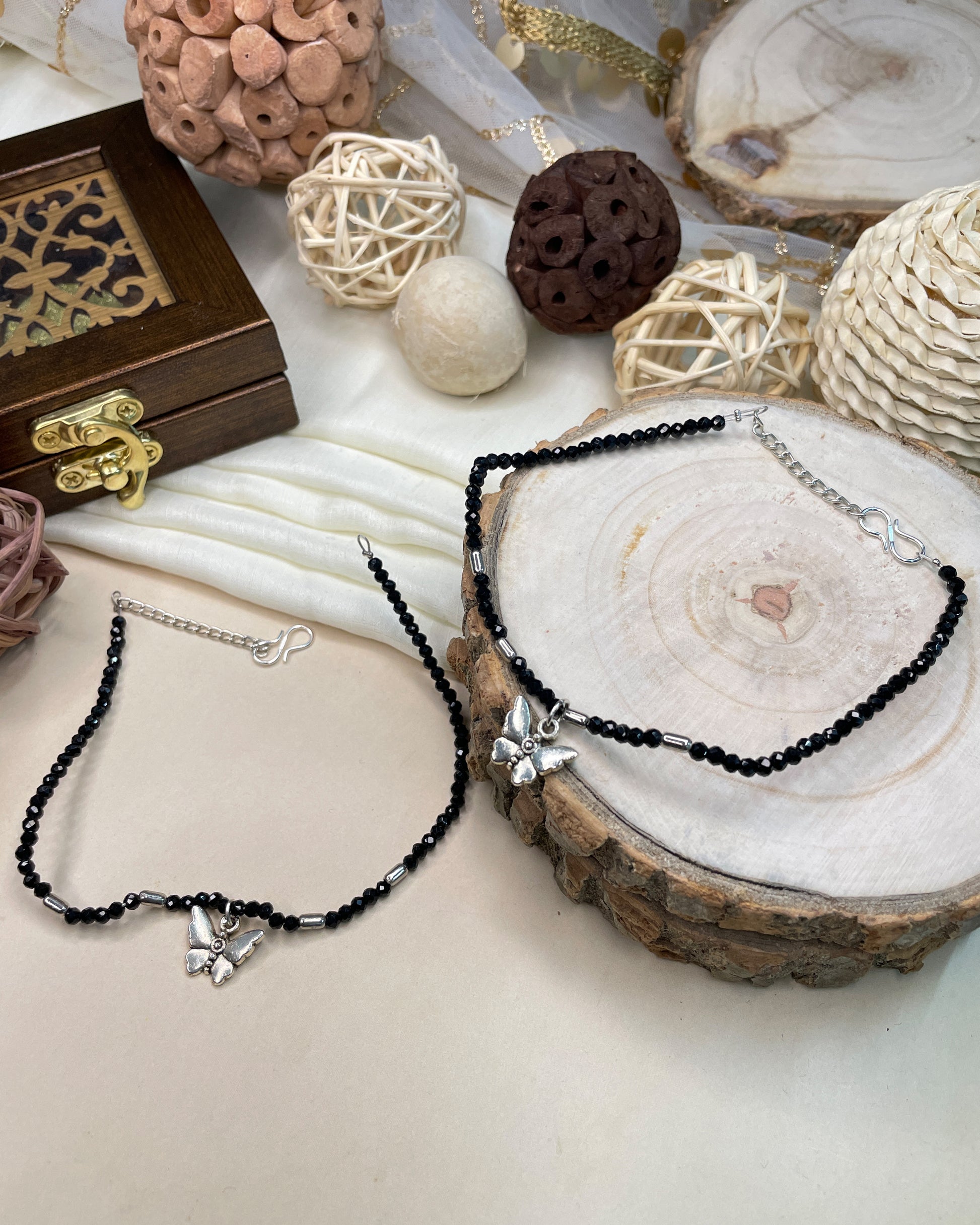 Charming Crystal Beads Silver Plated Anklet - Abdesignsjewellery