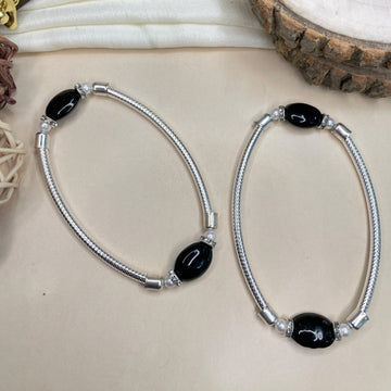 Fancy Black Bead Silver Anklet - Abdesignsjewellery