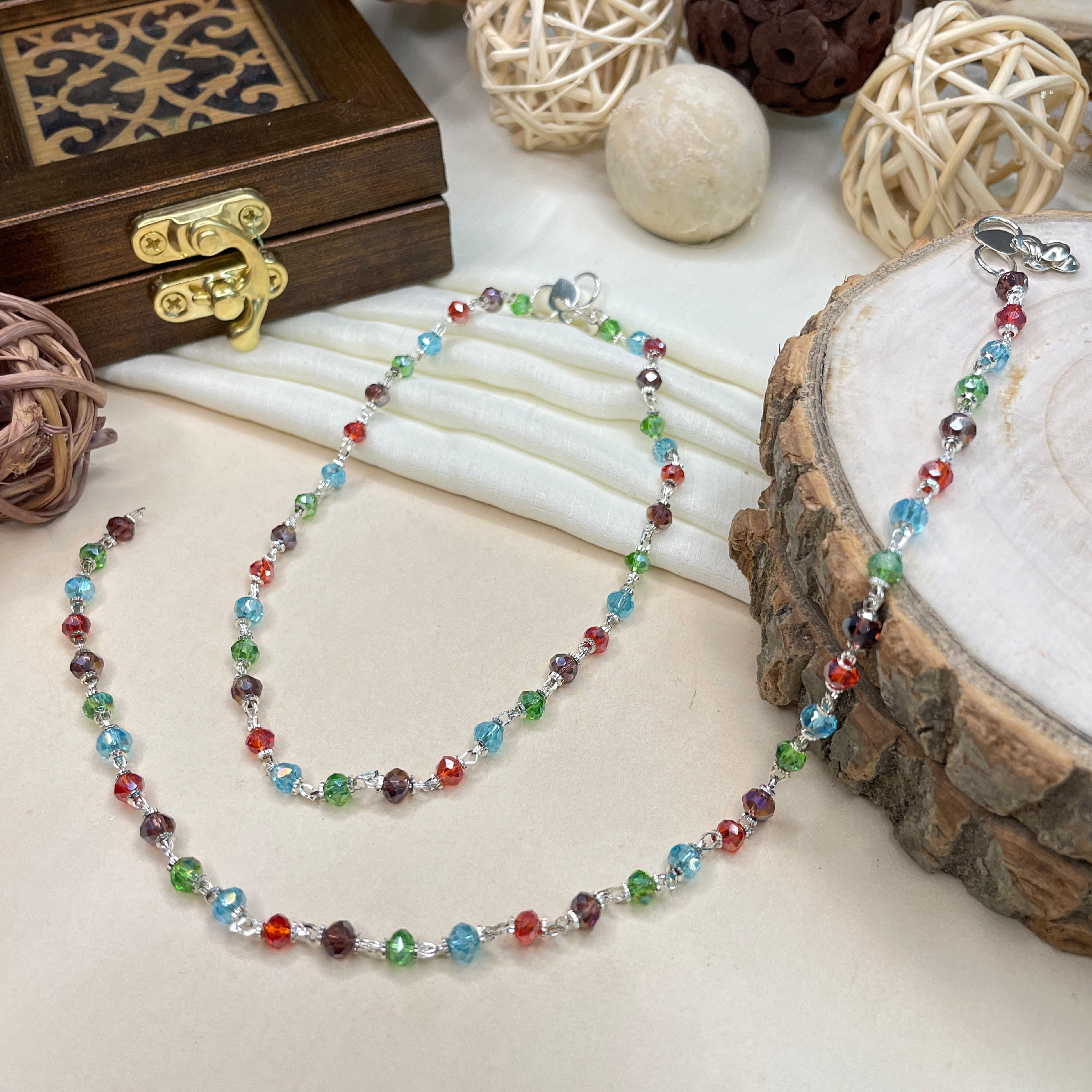 Multi Bead Silver Plated Anklet - Abdesignsjewellery