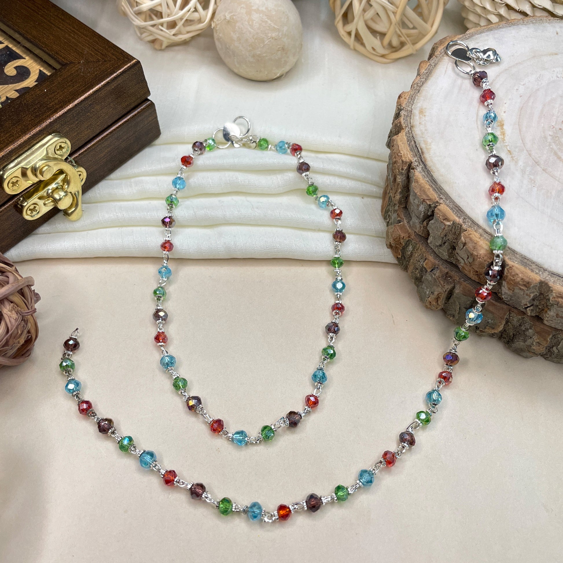 Multi Bead Silver Plated Anklet - Abdesignsjewellery