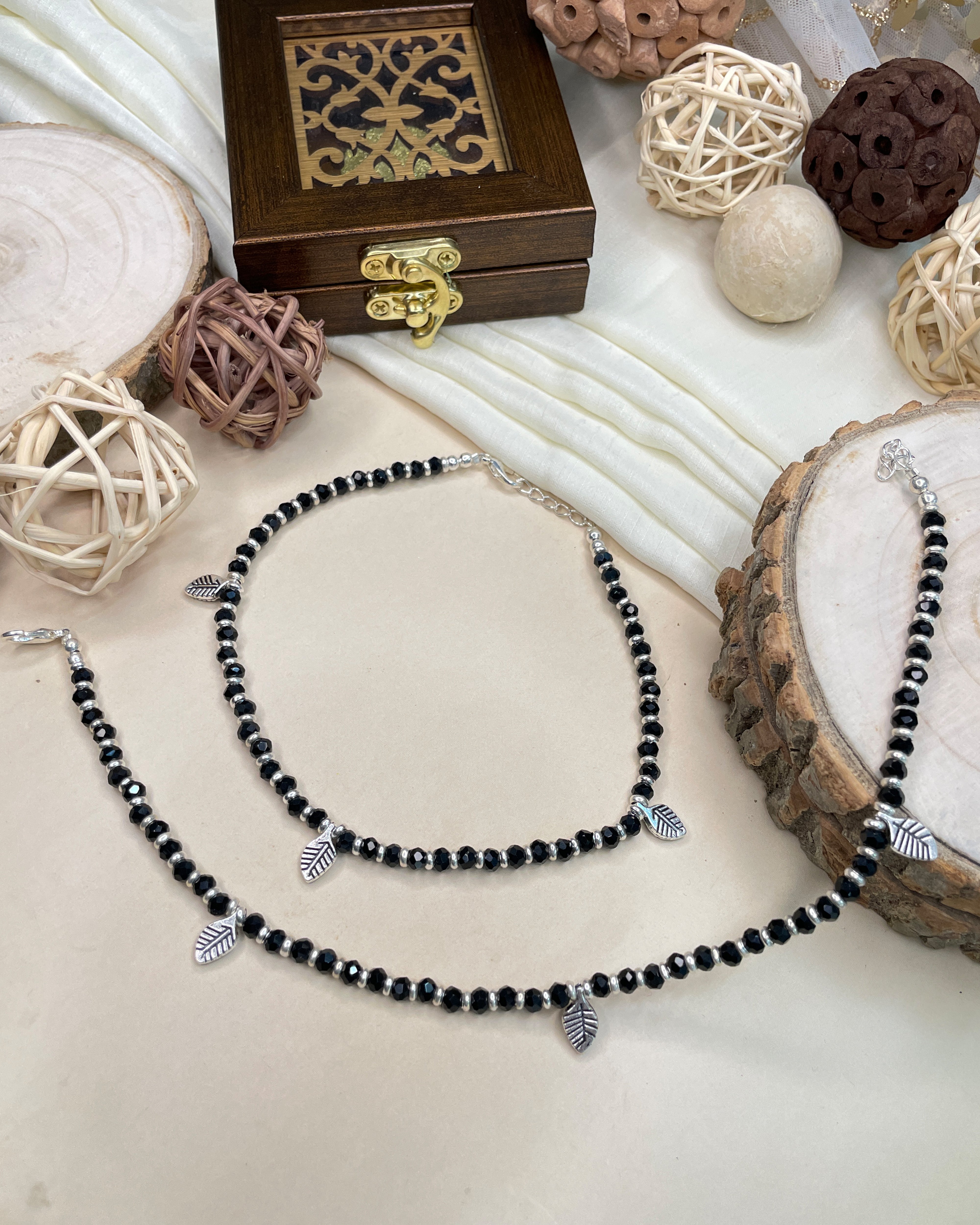 Charming Crystal Beads Silver Plated Anklet - Abdesignsjewellery