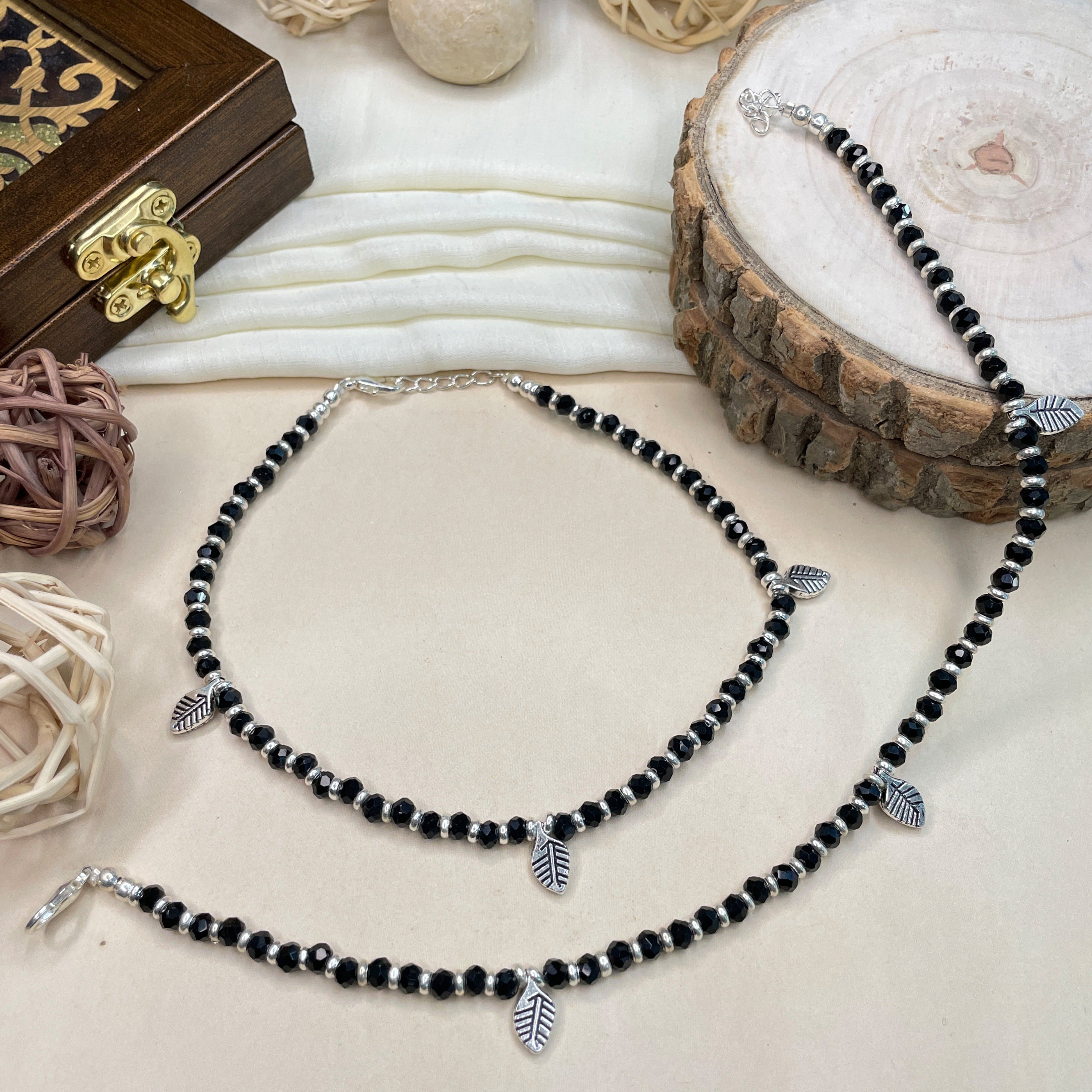 Charming Crystal Beads Silver Plated Anklet - Abdesignsjewellery