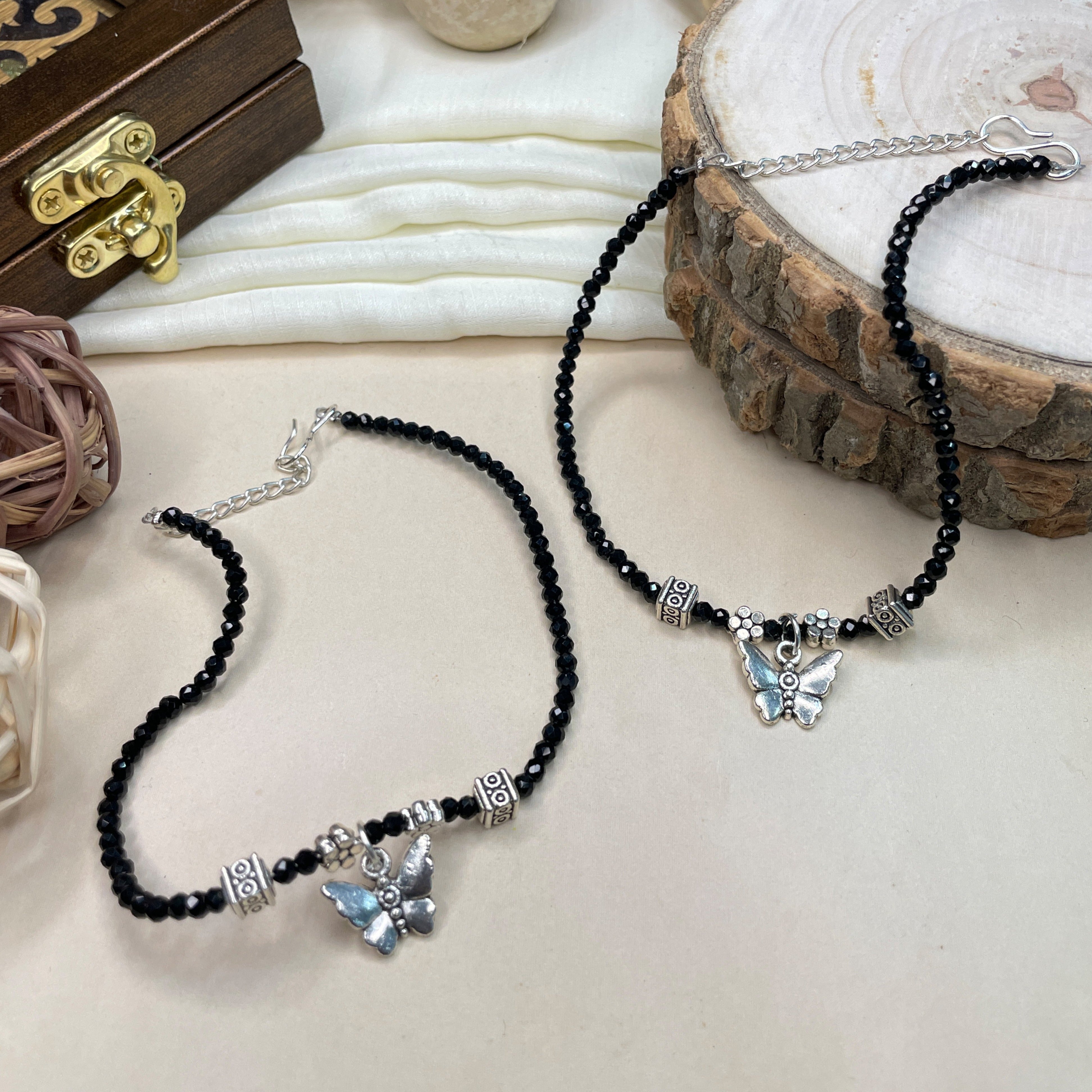 Lovely Crystal Beads Silver Plated Anklet