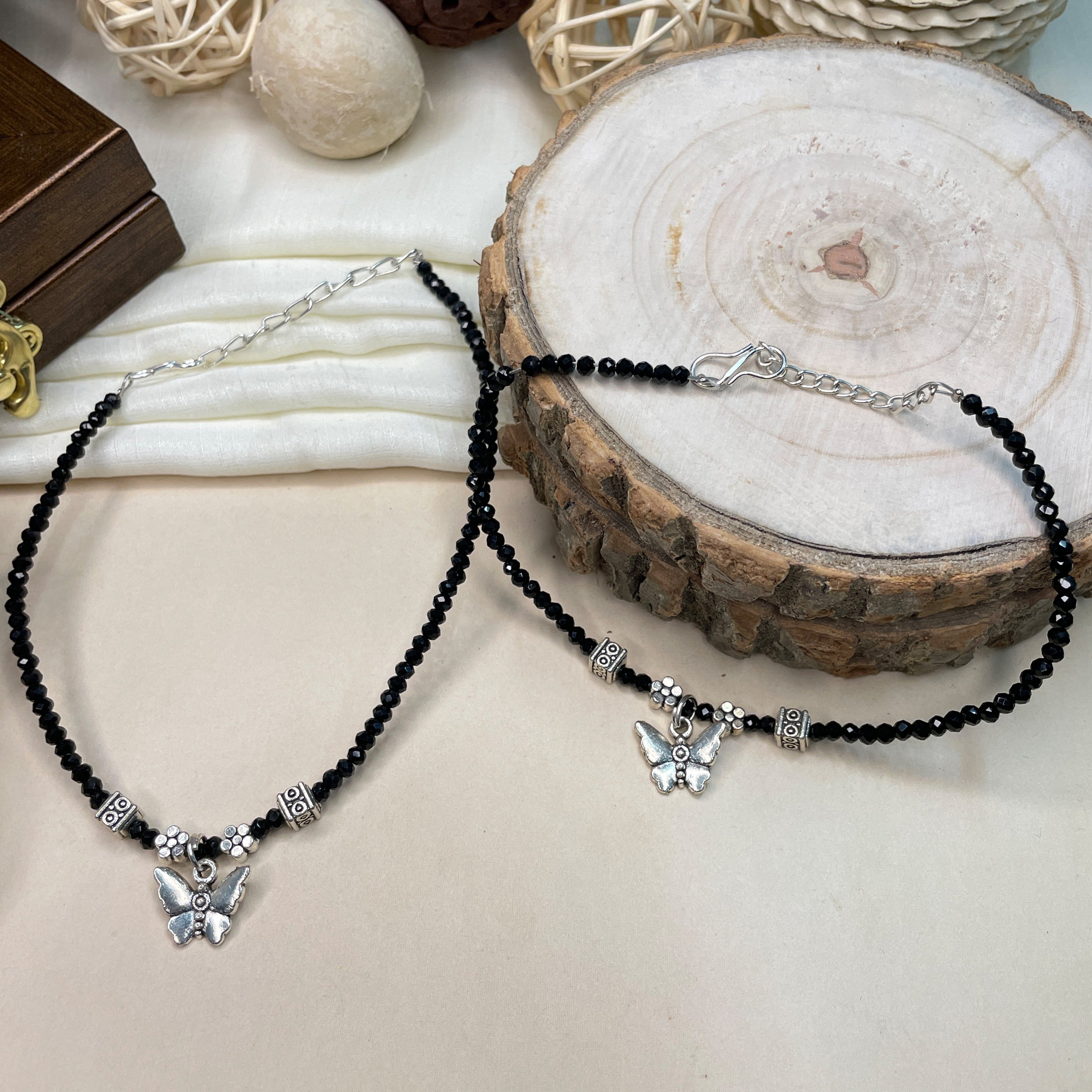 Lovely Crystal Beads Silver Plated Anklet