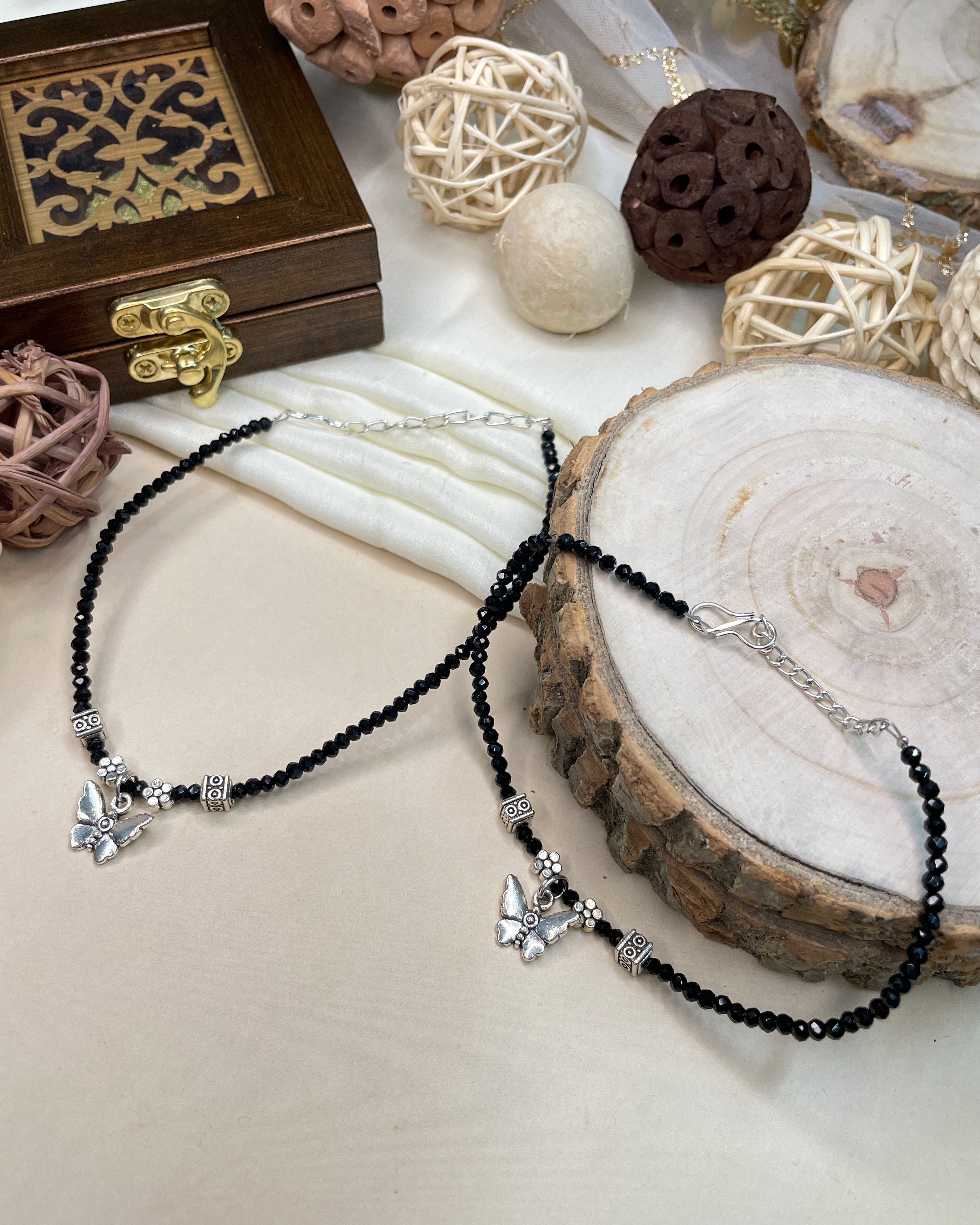 Lovely Crystal Beads Silver Plated Anklet