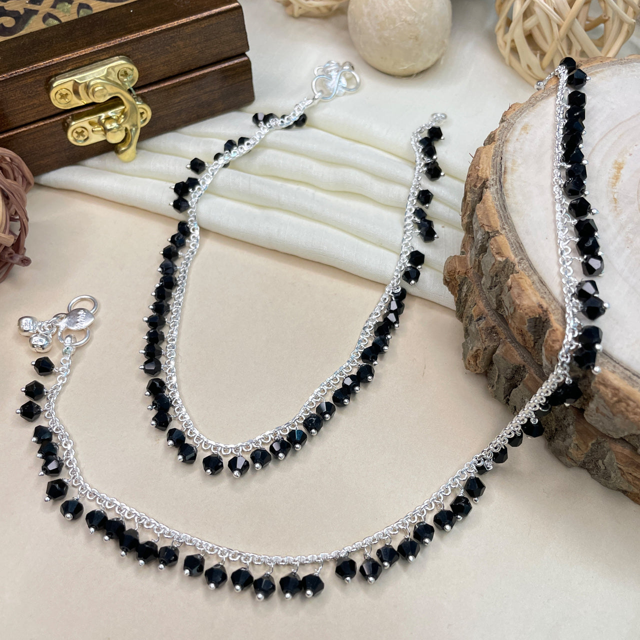 High Quality Silver BlackBead Anklet