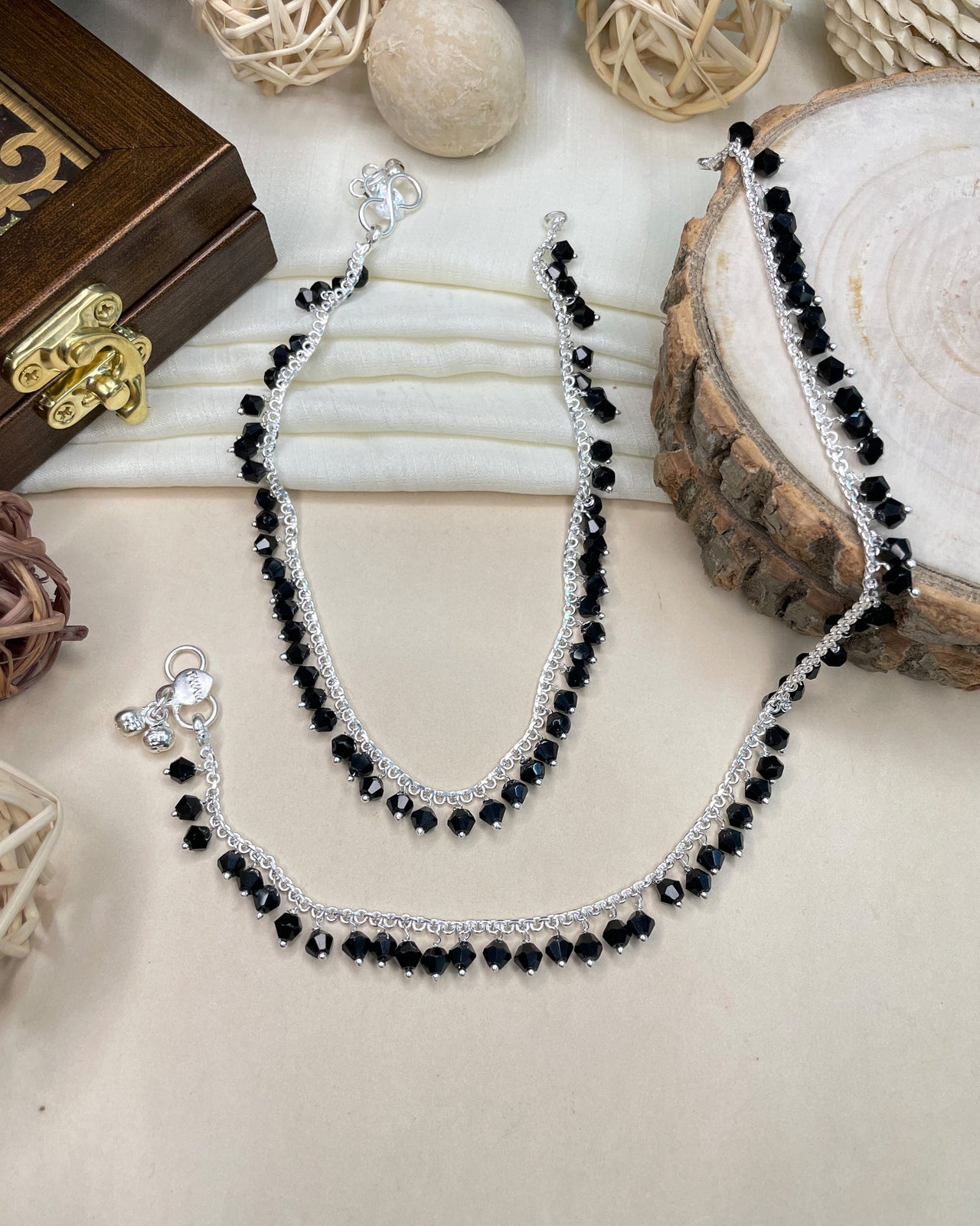 High Quality Silver BlackBead Anklet