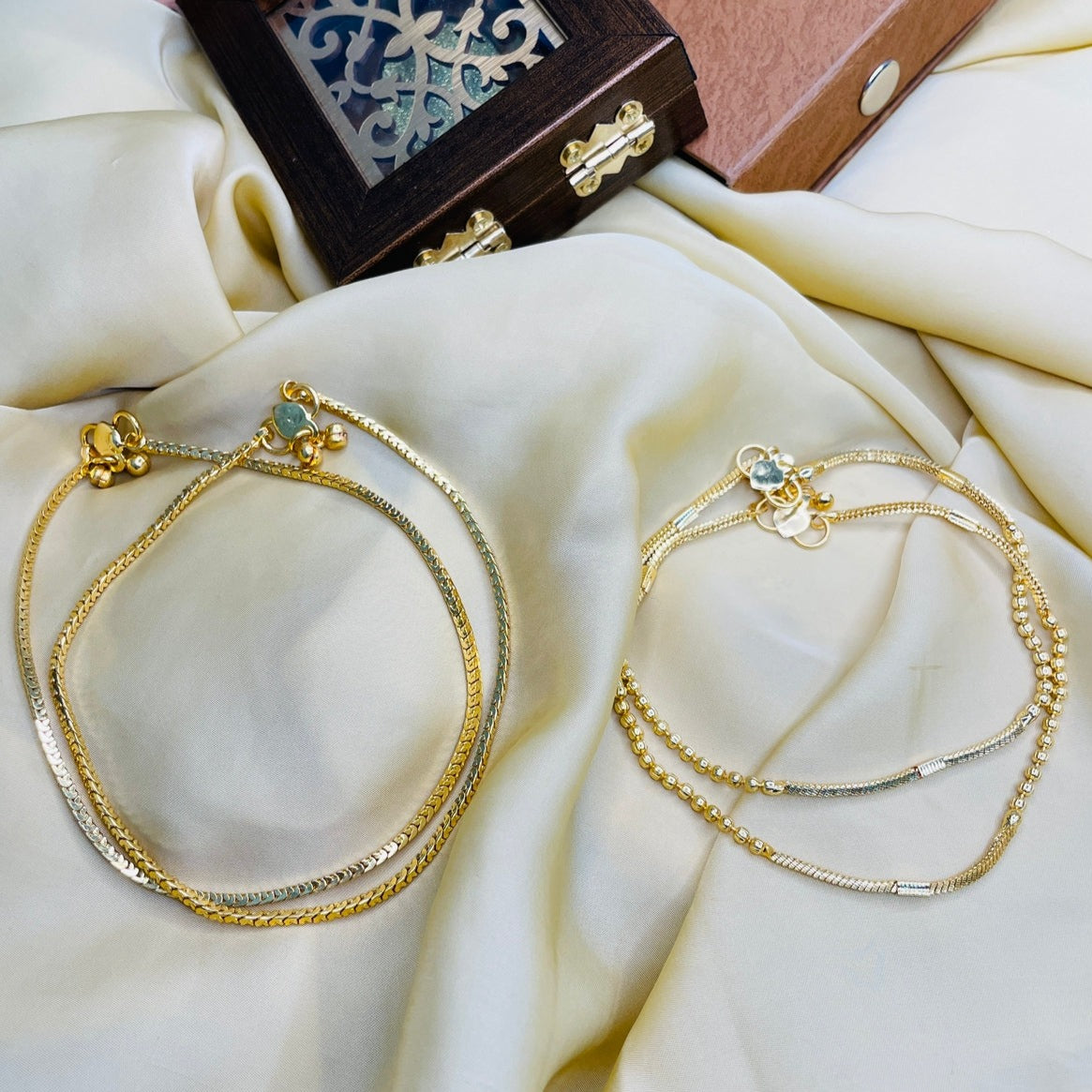 Stylish Gold Plated Anklets Combo - Abdesignsjewellery