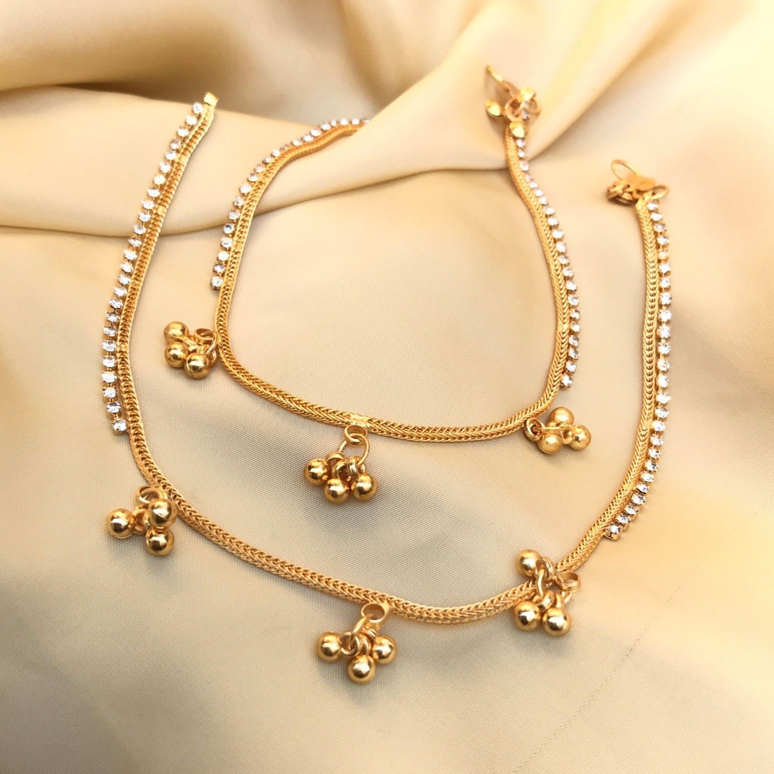 Gold Plated Diamond Gungru Anklet - Abdesignsjewellery