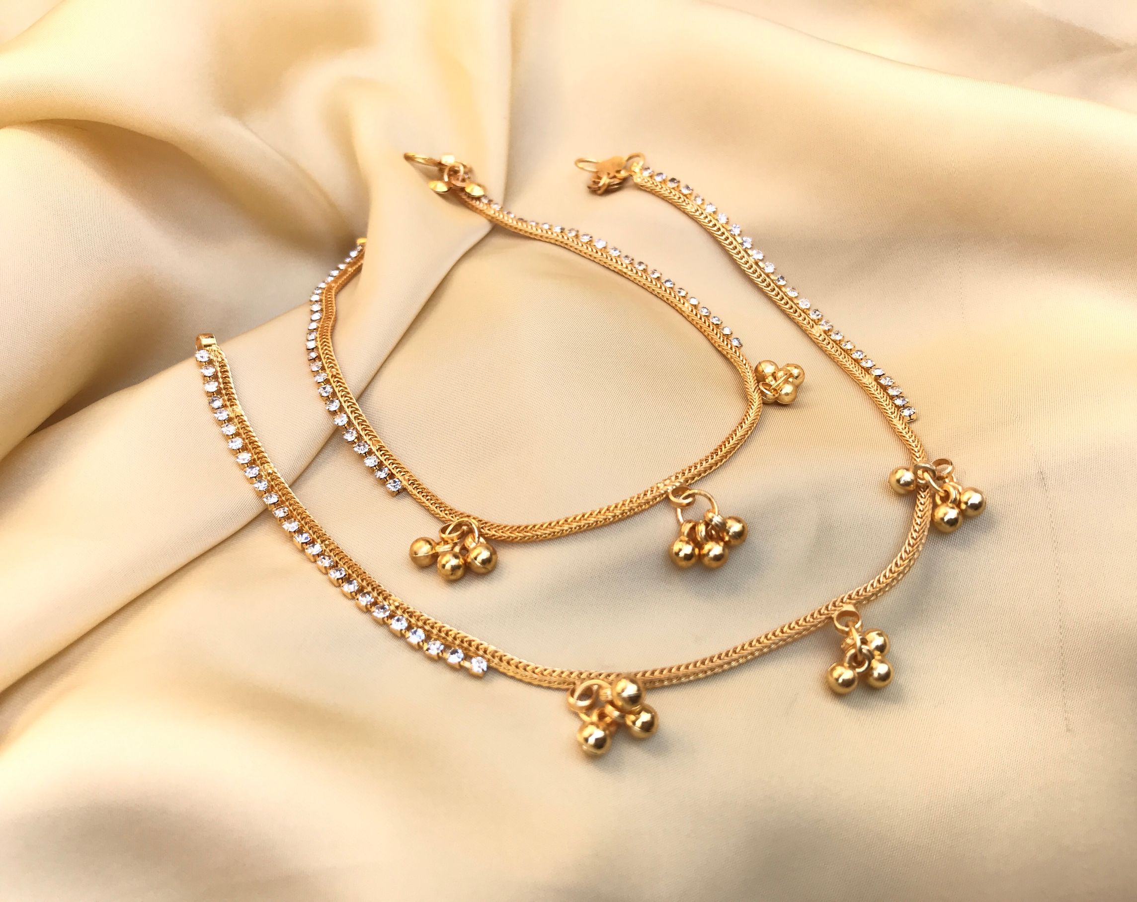 Gold Plated Diamond Gungru Anklet - Abdesignsjewellery