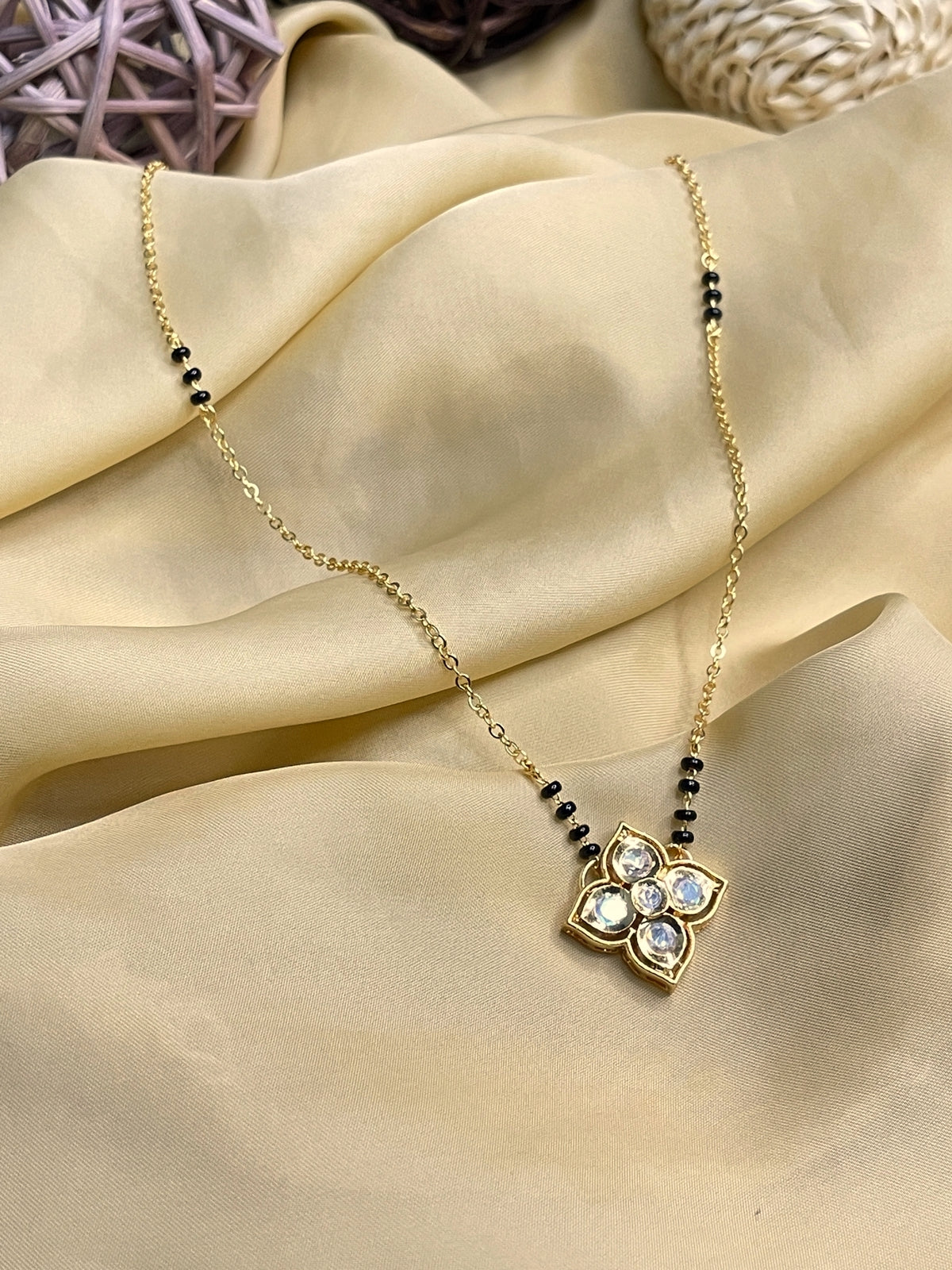 Appealing White Flower Polki Mangalsutra - Abdesignsjewellery