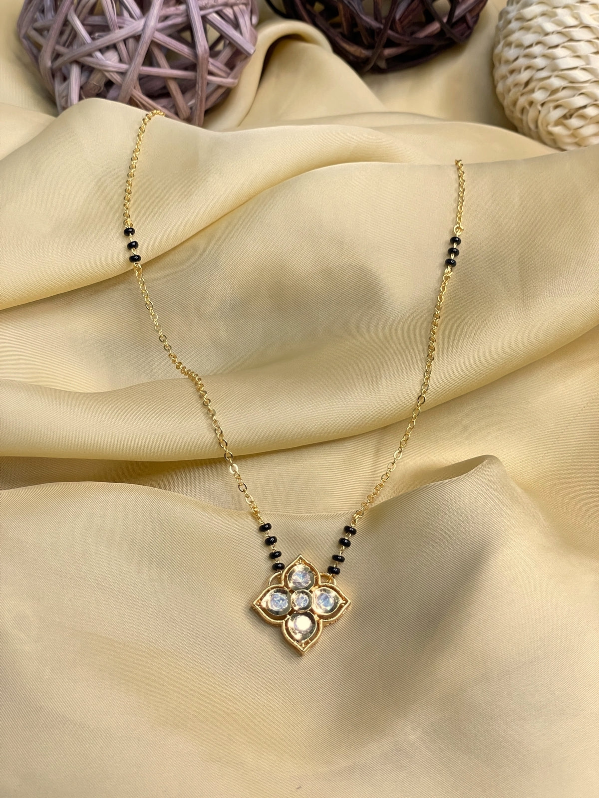 Appealing White Flower Polki Mangalsutra - Abdesignsjewellery