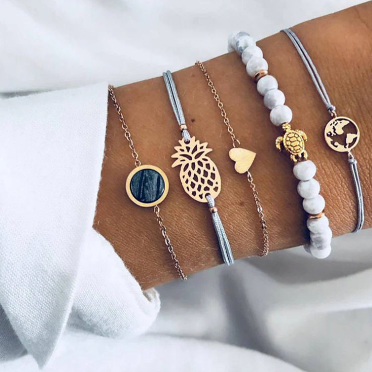 Combo of 5 Multi Designs Copper Charm Bracelets