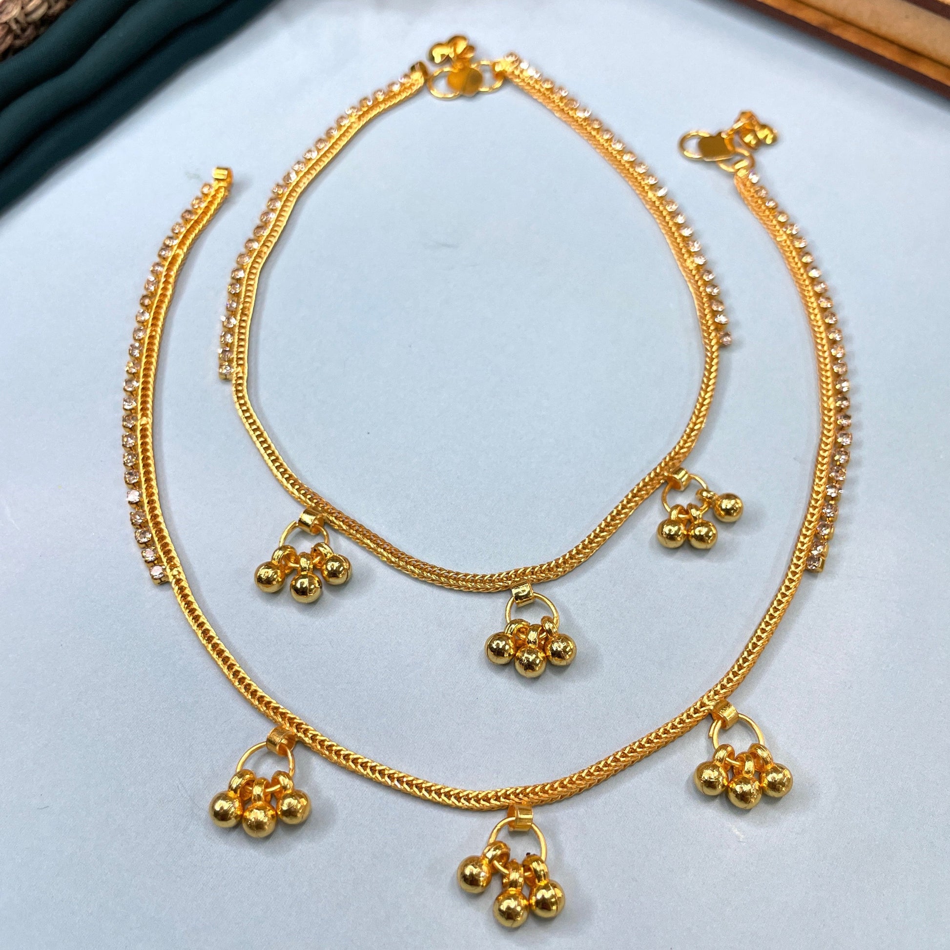 Gold Plated Diamond Gungru Anklet - Abdesignsjewellery