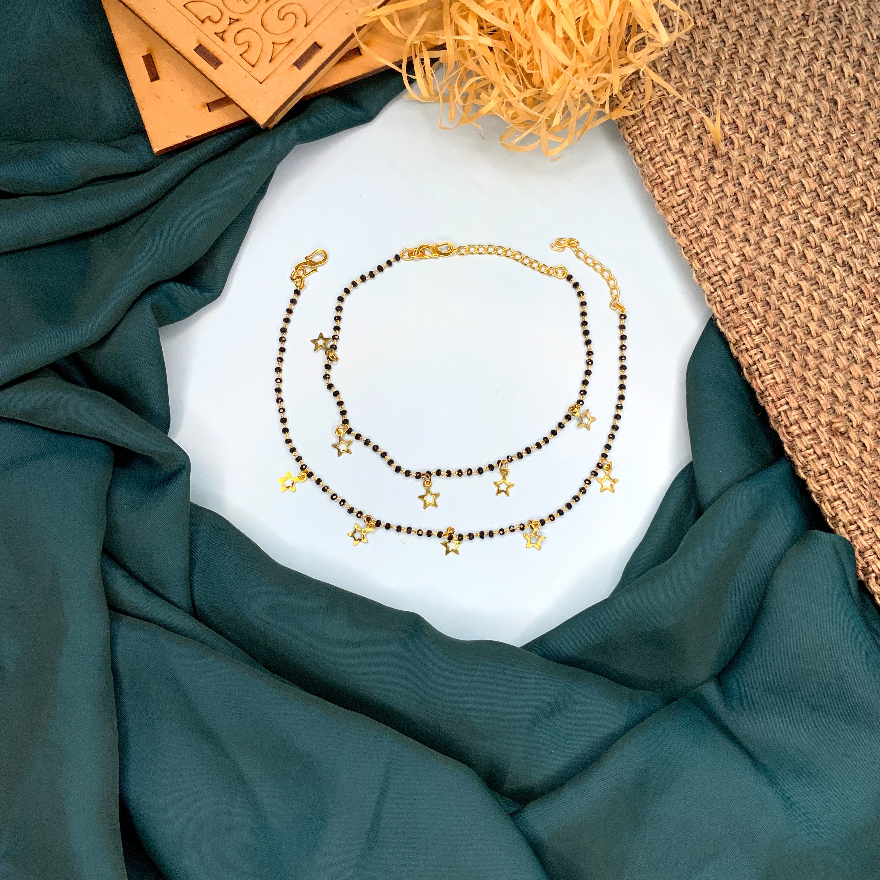 Star Black Crystal Bead Anklet