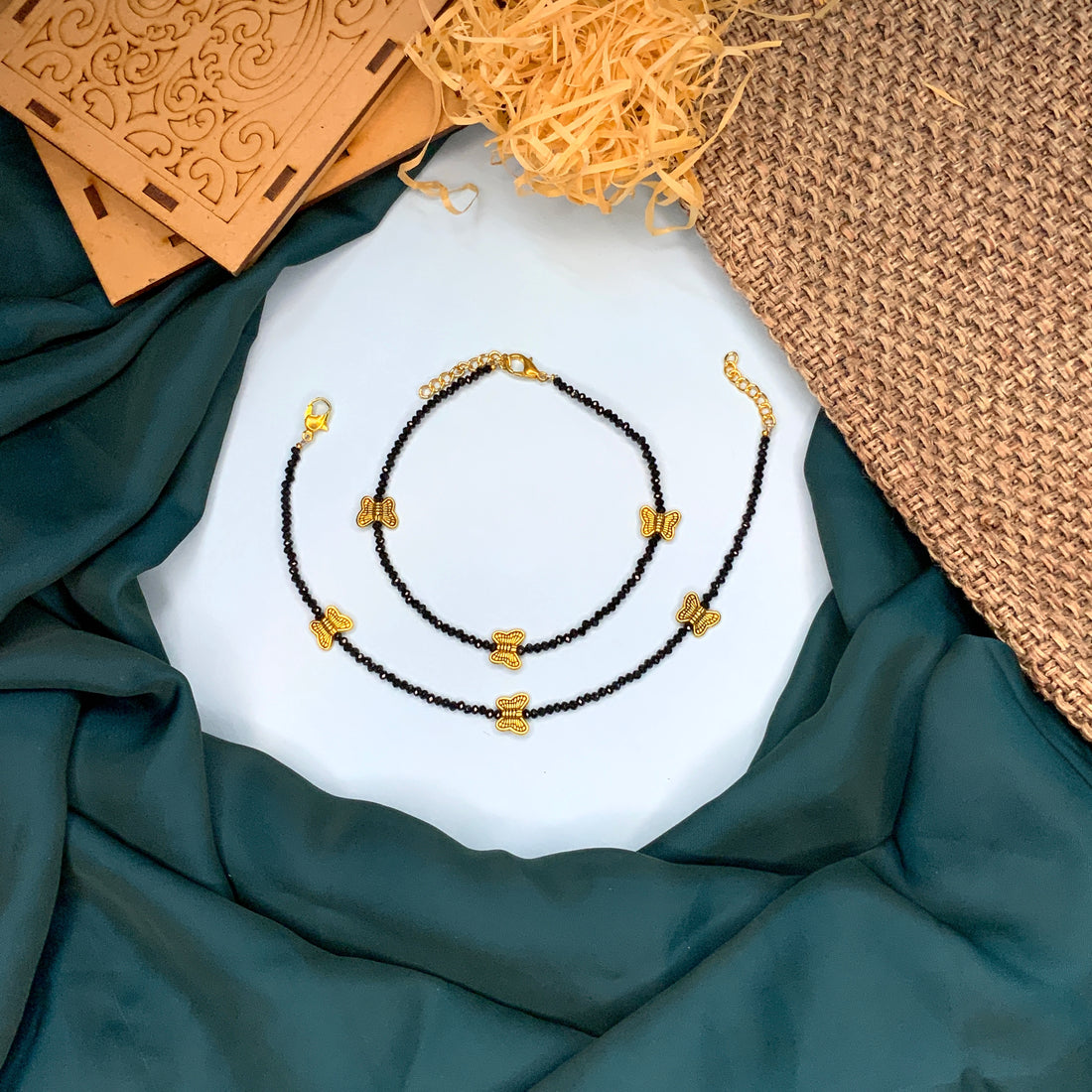 Butterfly Black Crystal Bead Anklet - Abdesignsjewellery