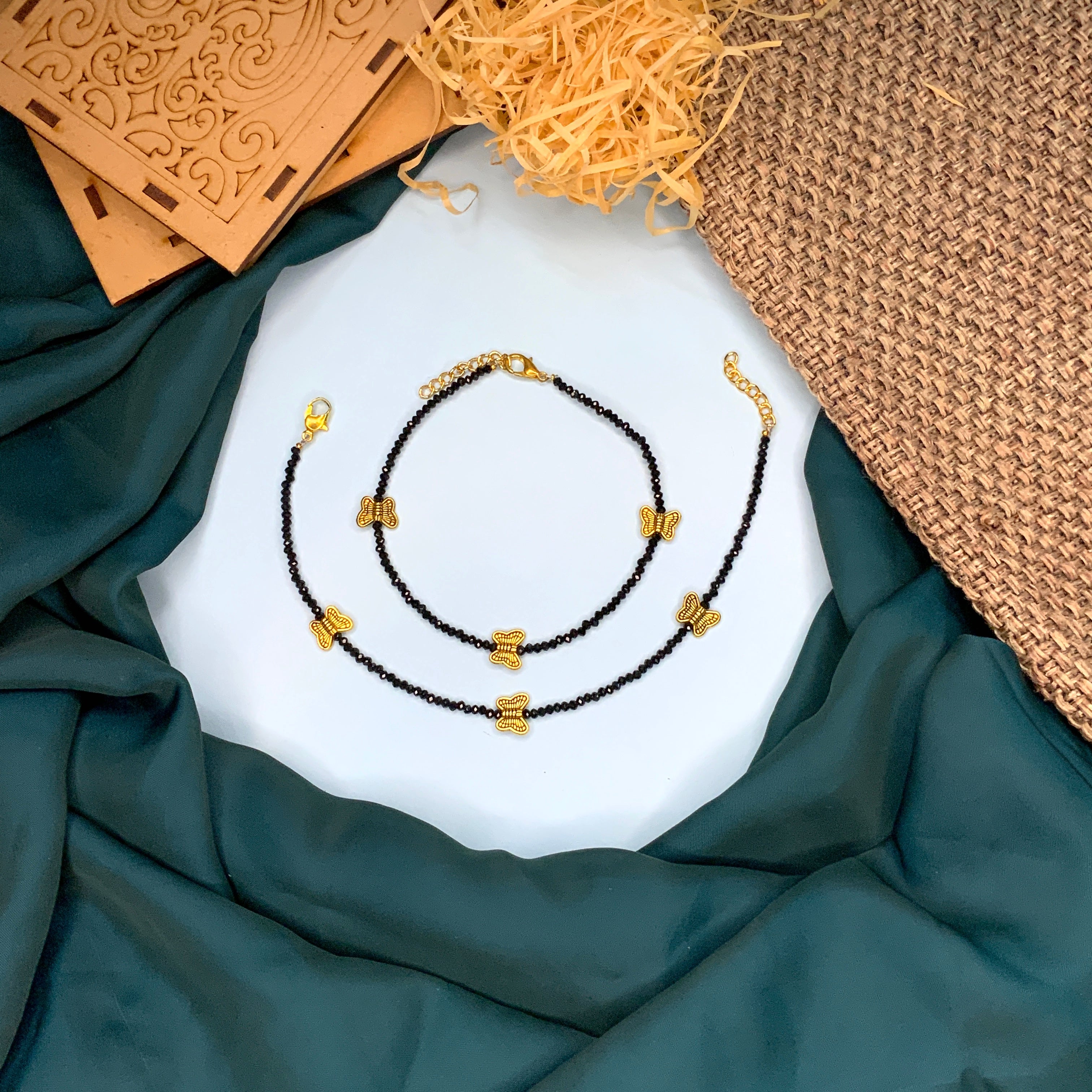 Butterfly Black Crystal Bead Anklet - Abdesignsjewellery