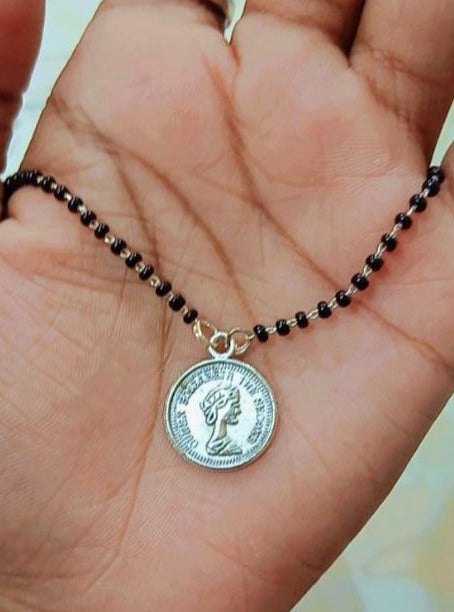 German Silver Oxidised Silver coin Mangalsutra - Abdesignsjewellery