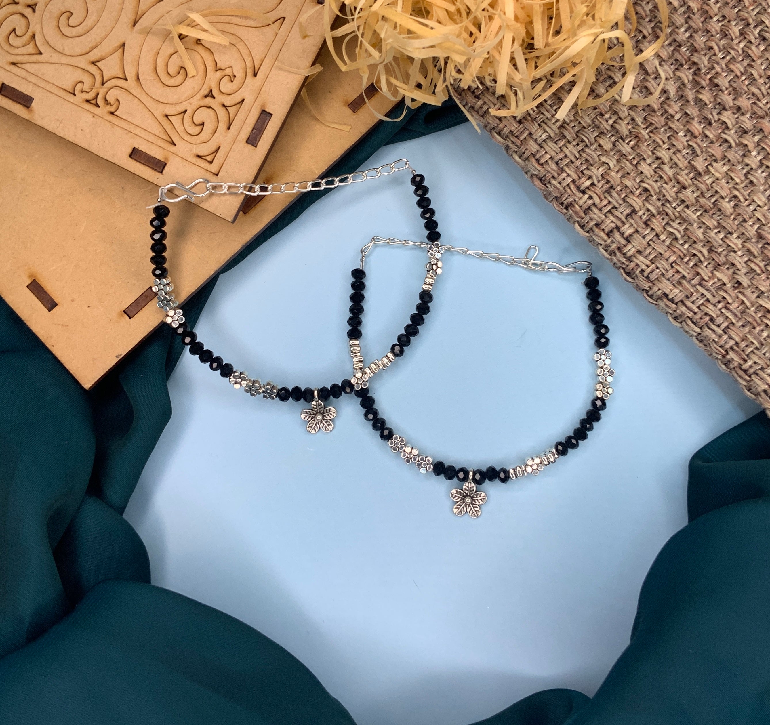 Charming Crystal Beads Silver Plated Anklet - Abdesignsjewellery