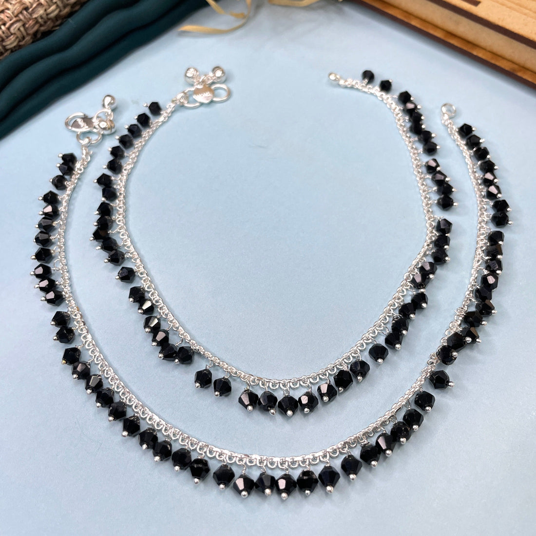 High Quality Silver BlackBead Anklet