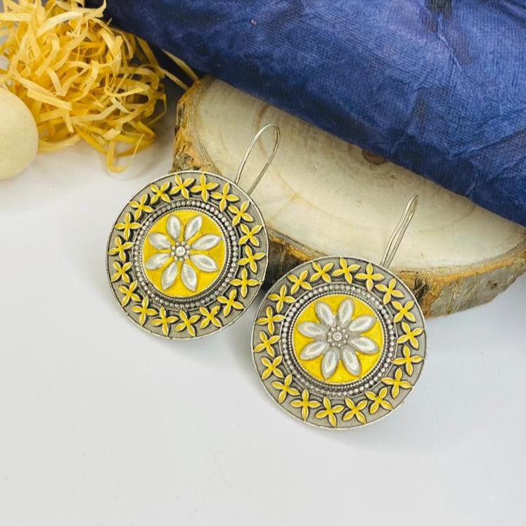 Round German Silver Floral Earring