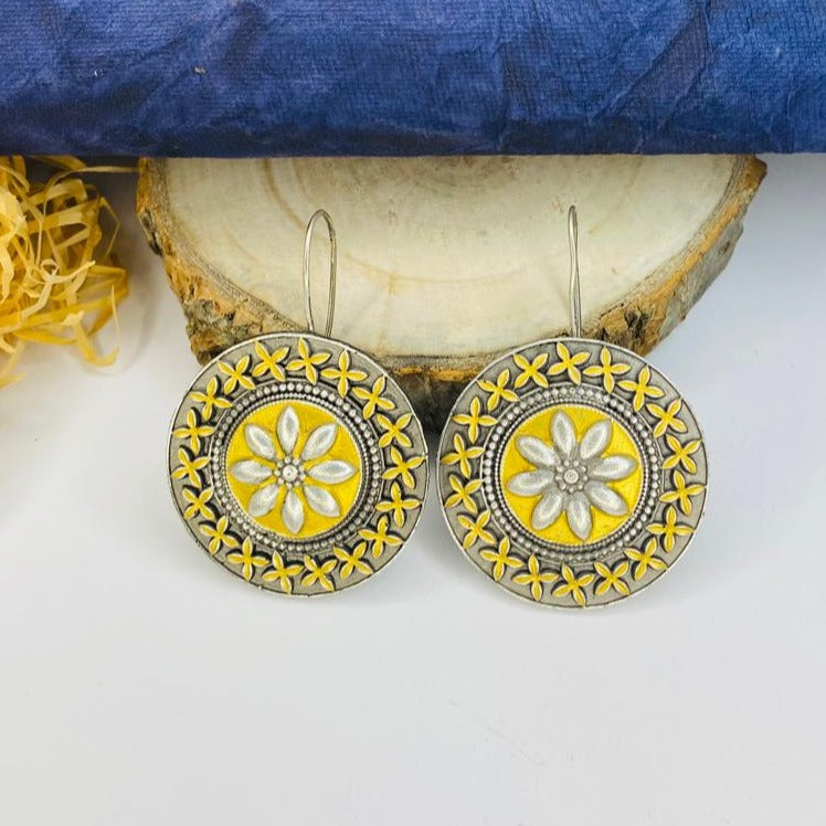 Round German Silver Floral Earring