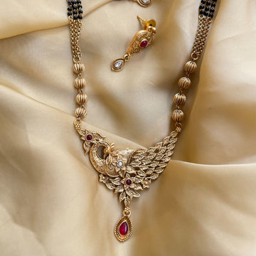 Long Gold Plated Antique Bird Mangalsutra