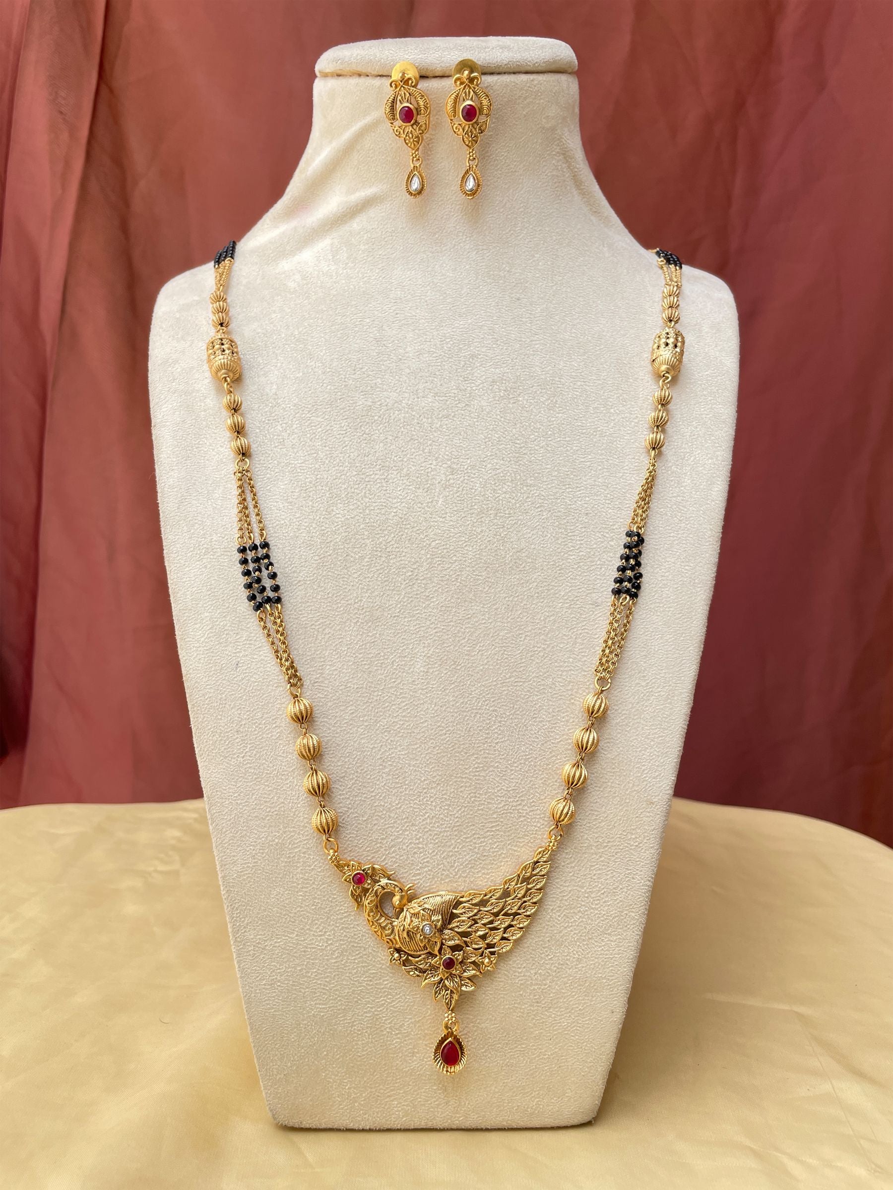 Long Gold Plated Antique Bird Mangalsutra