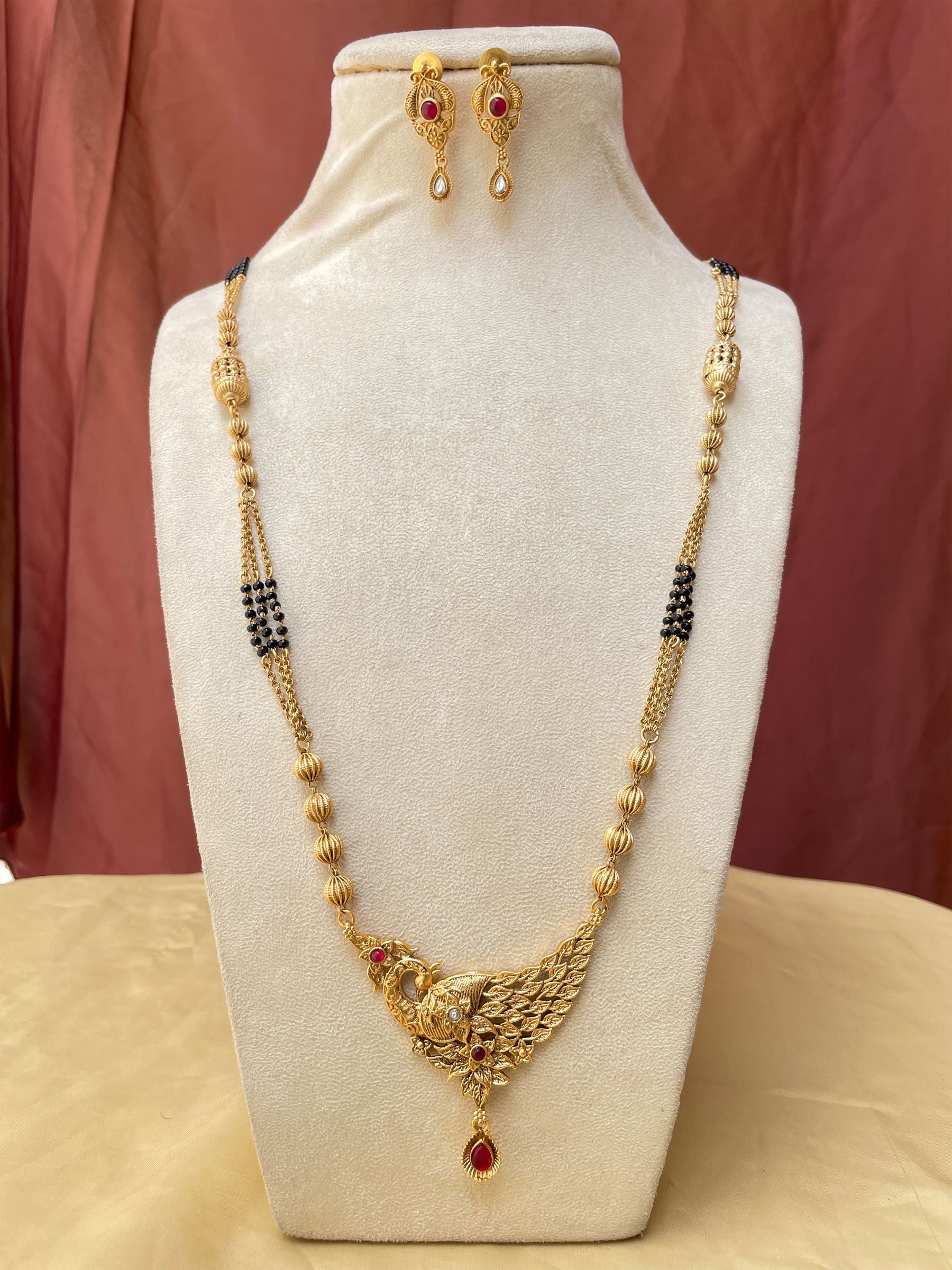 Long Gold Plated Antique Bird Mangalsutra