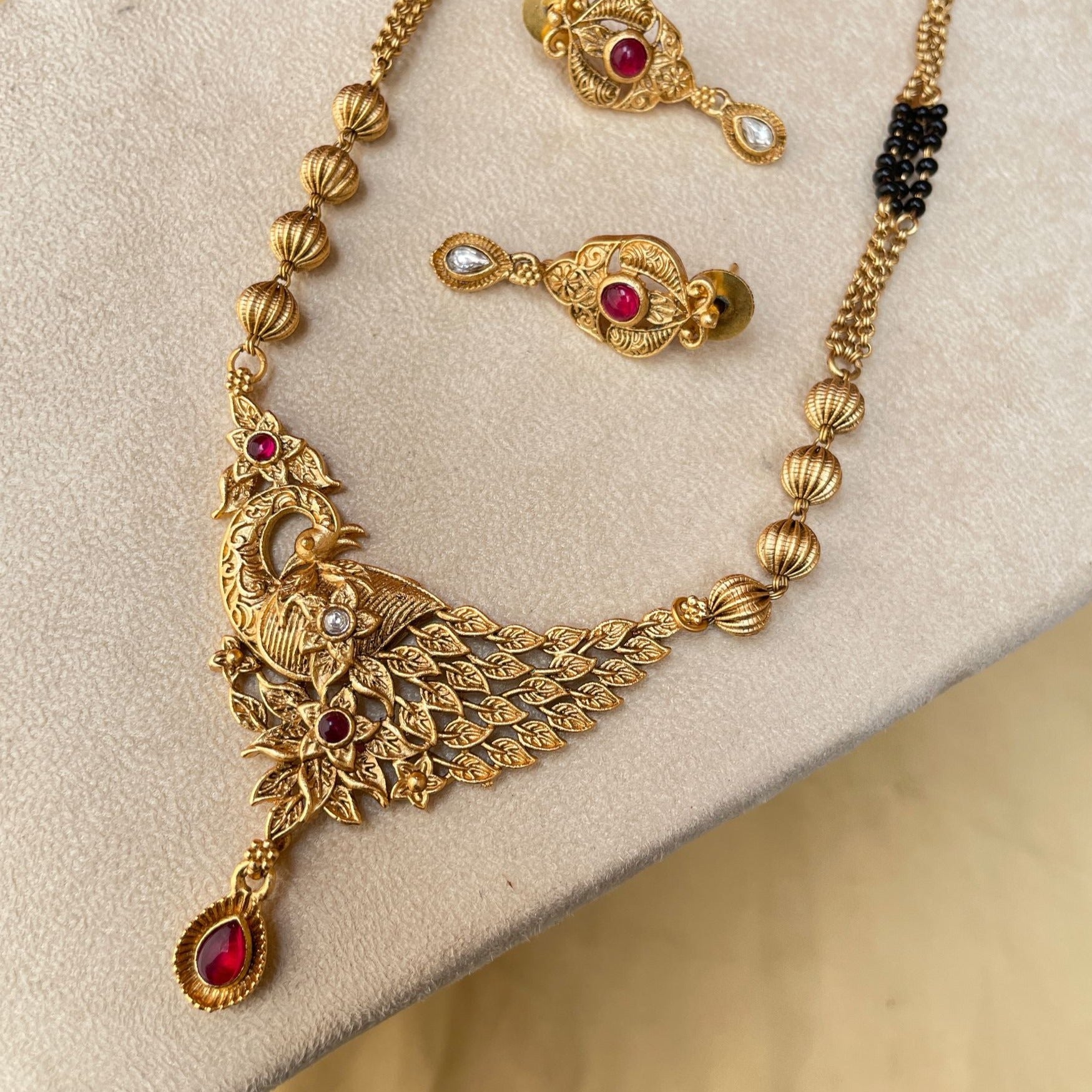 Long Gold Plated Antique Bird Mangalsutra