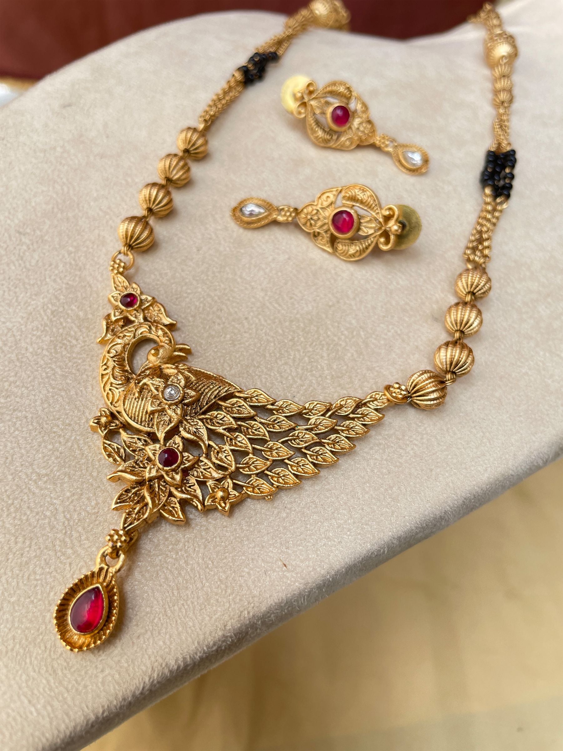Long Gold Plated Antique Bird Mangalsutra