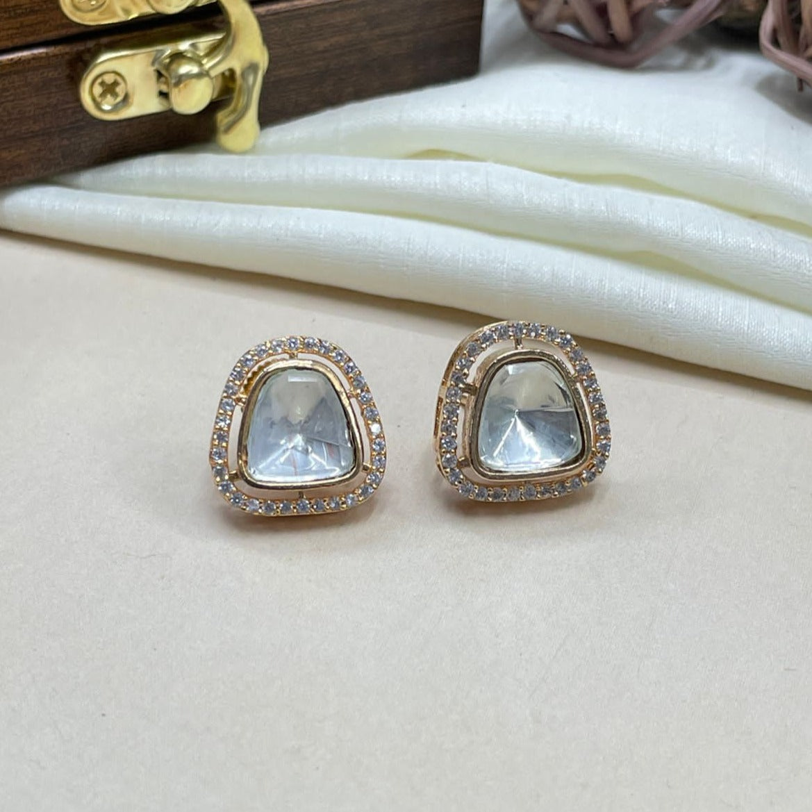Uncut Glass Kundan Polki Studs - jewellery by Abdesigns Jewellery