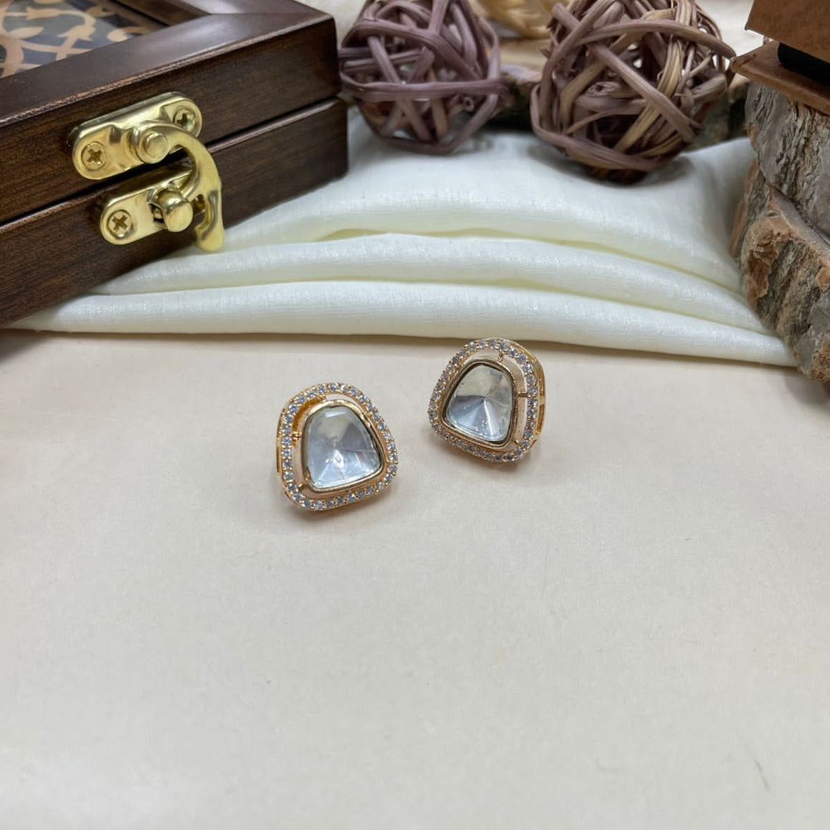 Uncut Glass Kundan Polki Studs - jewellery by Abdesigns Jewellery