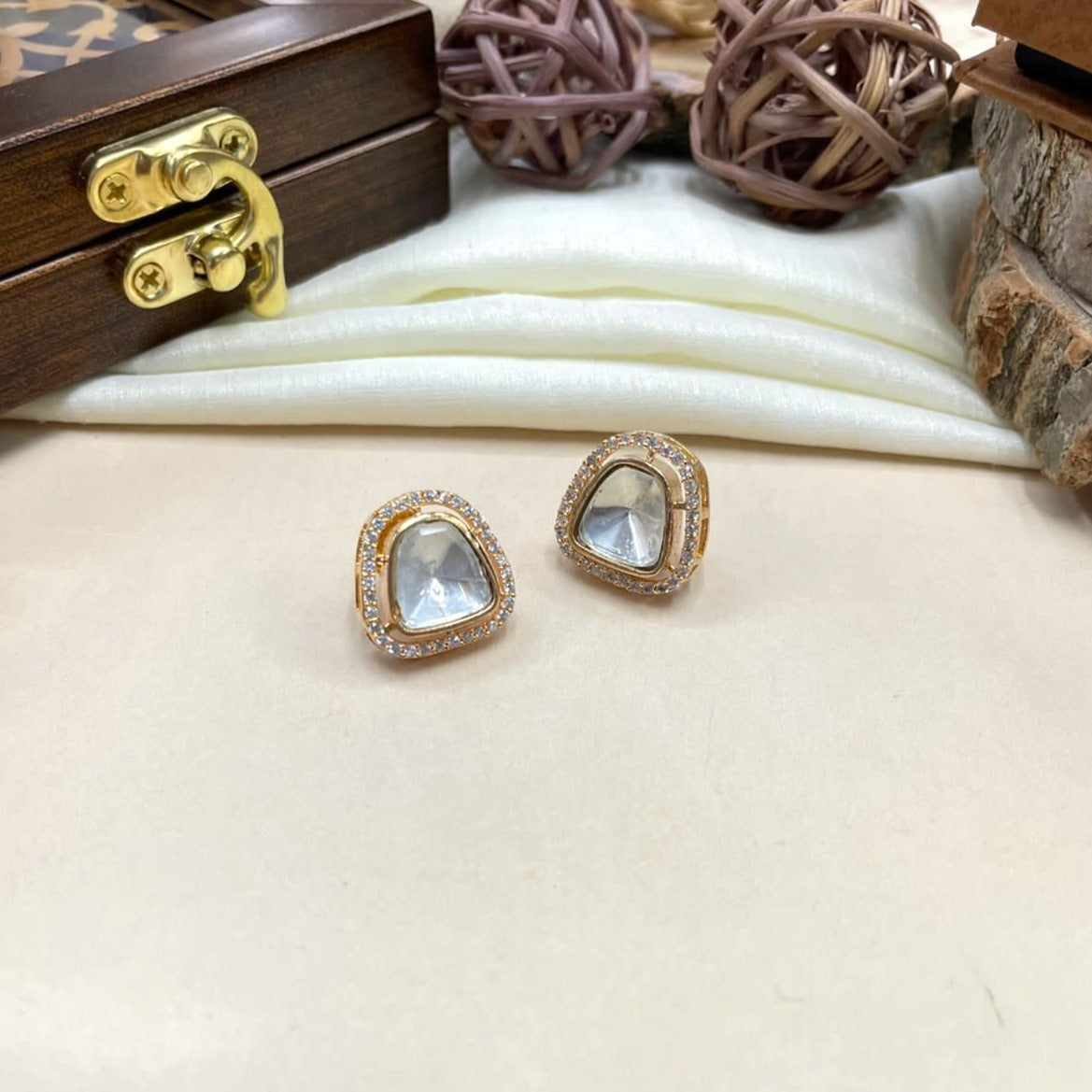 Uncut Glass Kundan Polki Studs - jewellery by Abdesigns Jewellery