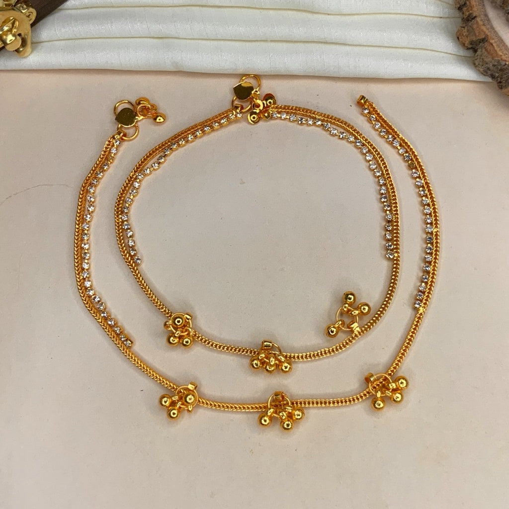 Gold Plated Diamond Gungru Anklet - Abdesignsjewellery