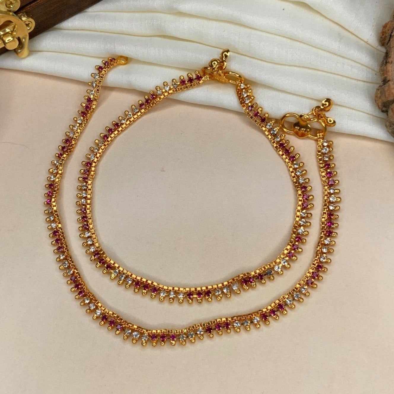 GOLD PLATED PINK COLOUR DIAMOND ANKLET - Abdesignsjewellery
