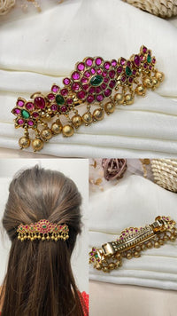 Thumbnail for Antique Pink Flower Kemp Stone Hair Clip - Abdesignsjewellery