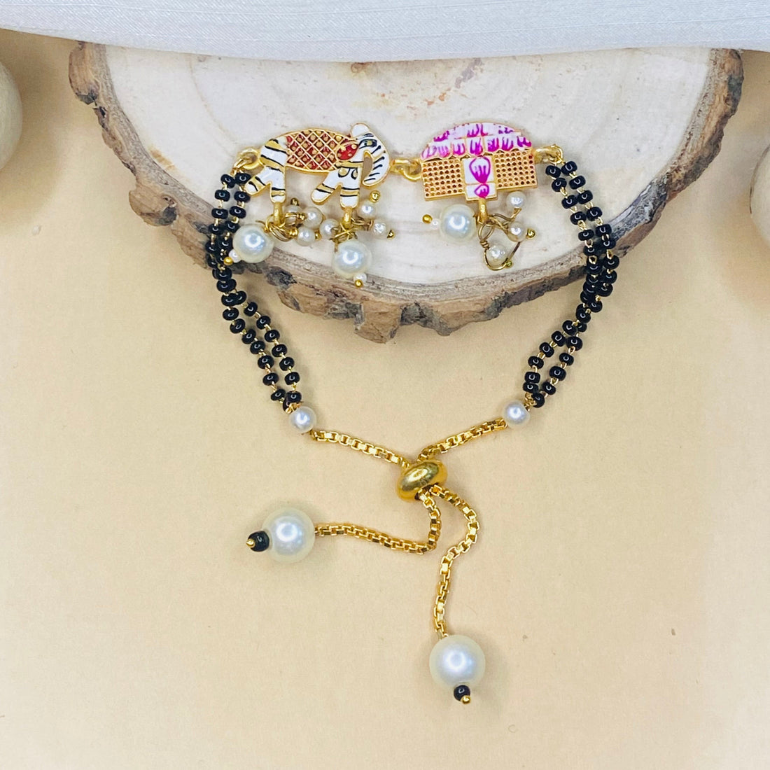 Hand Paint Elephant Palkhi Hand Mangalsutra - Abdesignsjewellery